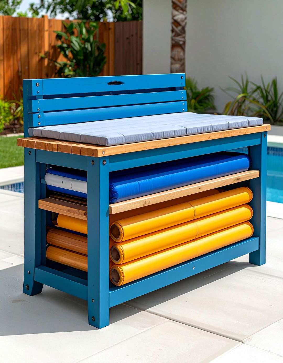 Pool Noodle Storage Benches - 24 Pool Furniture Ideas