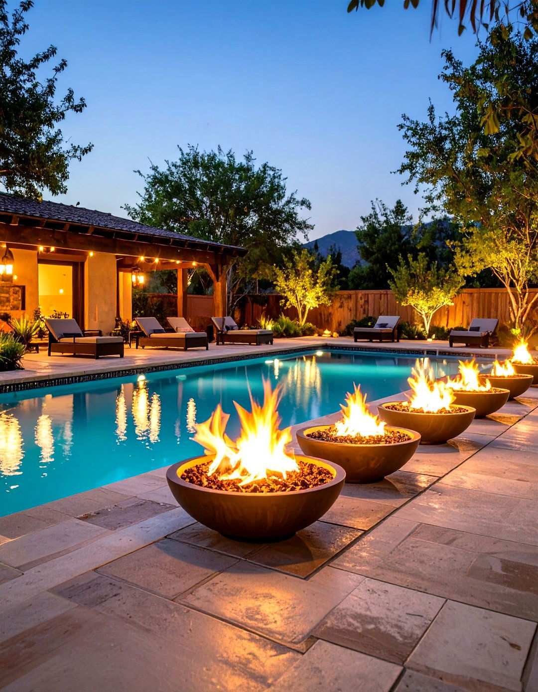 Pool Perimeter Fire Feature Lighting - 24 Pool Lighting Ideas