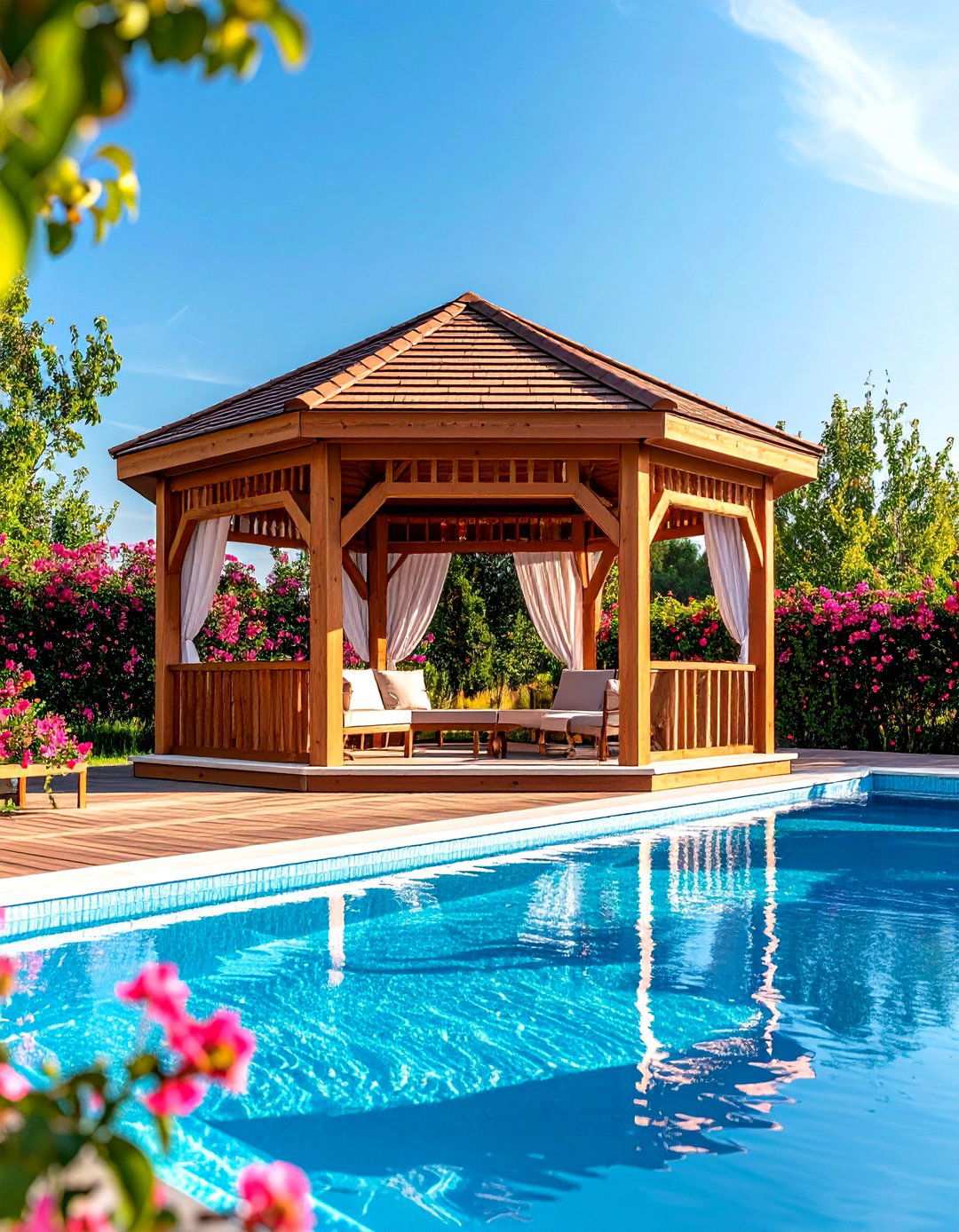 Poolside Gazebo with Privacy Walls - 24 Pool Privacy Ideas