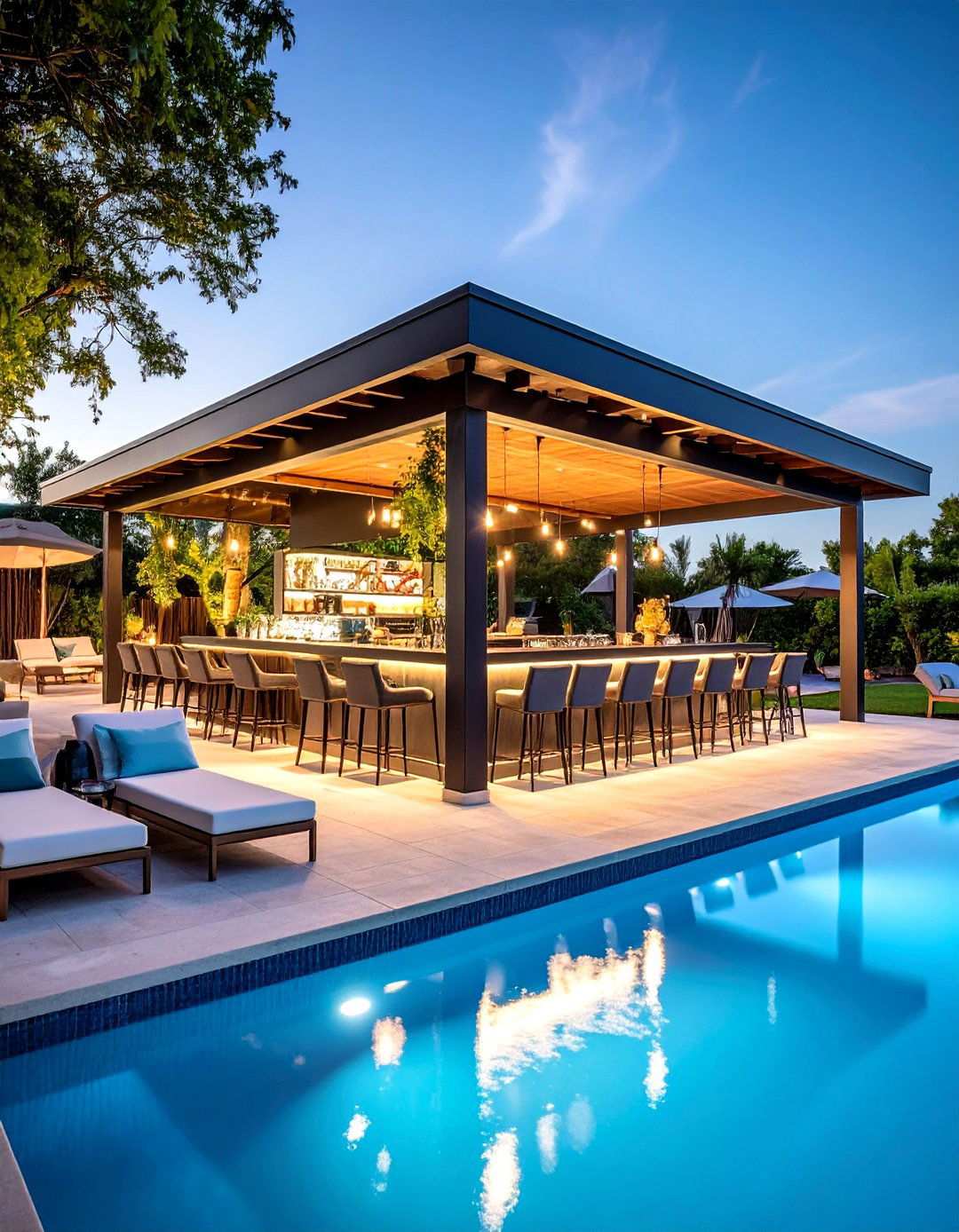 Poolside Pavilion with Bar Area - 24 Outdoor Pavilion Ideas