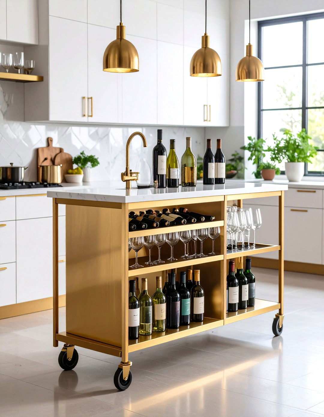 Portable Bar Carts with Wine Storage - 24 Small Kitchen Island Ideas