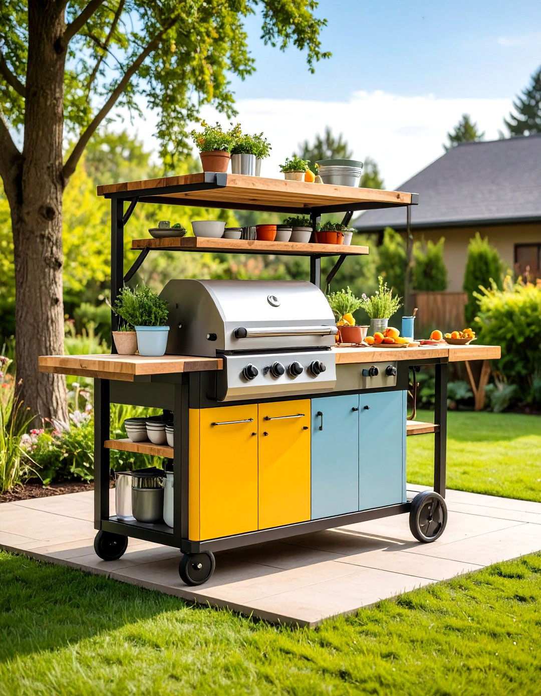 Portable Outdoor Kitchen Cart with Wheels - 24 Small Outdoor Kitchen Ideas