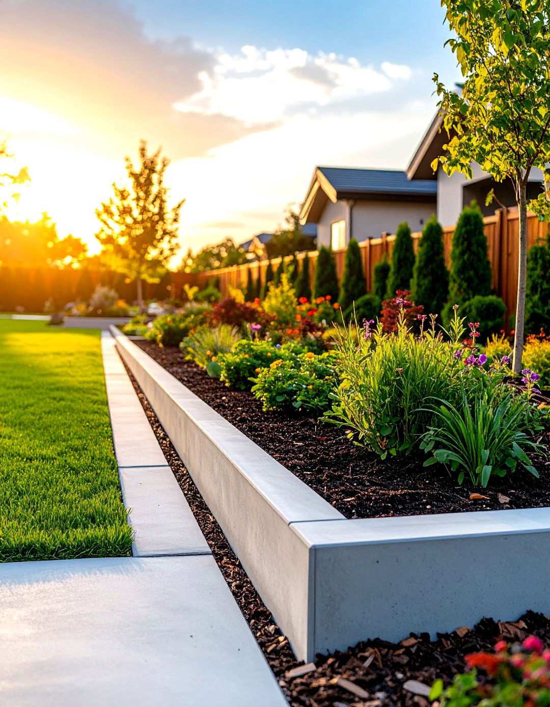 Poured Concrete Mulch Edging with Custom Shaping - 24 Mulch Edging Ideas