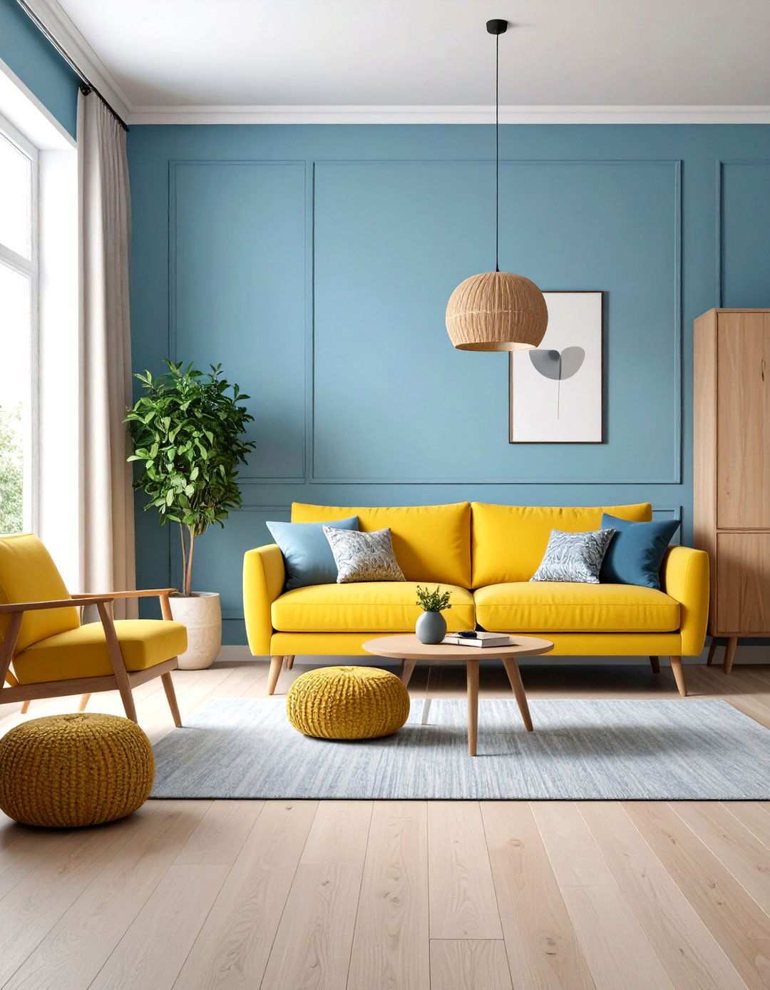 Powder Blue and Jonquil Yellow Scandinavian - 24 Yellow and Blue Living Room Ideas