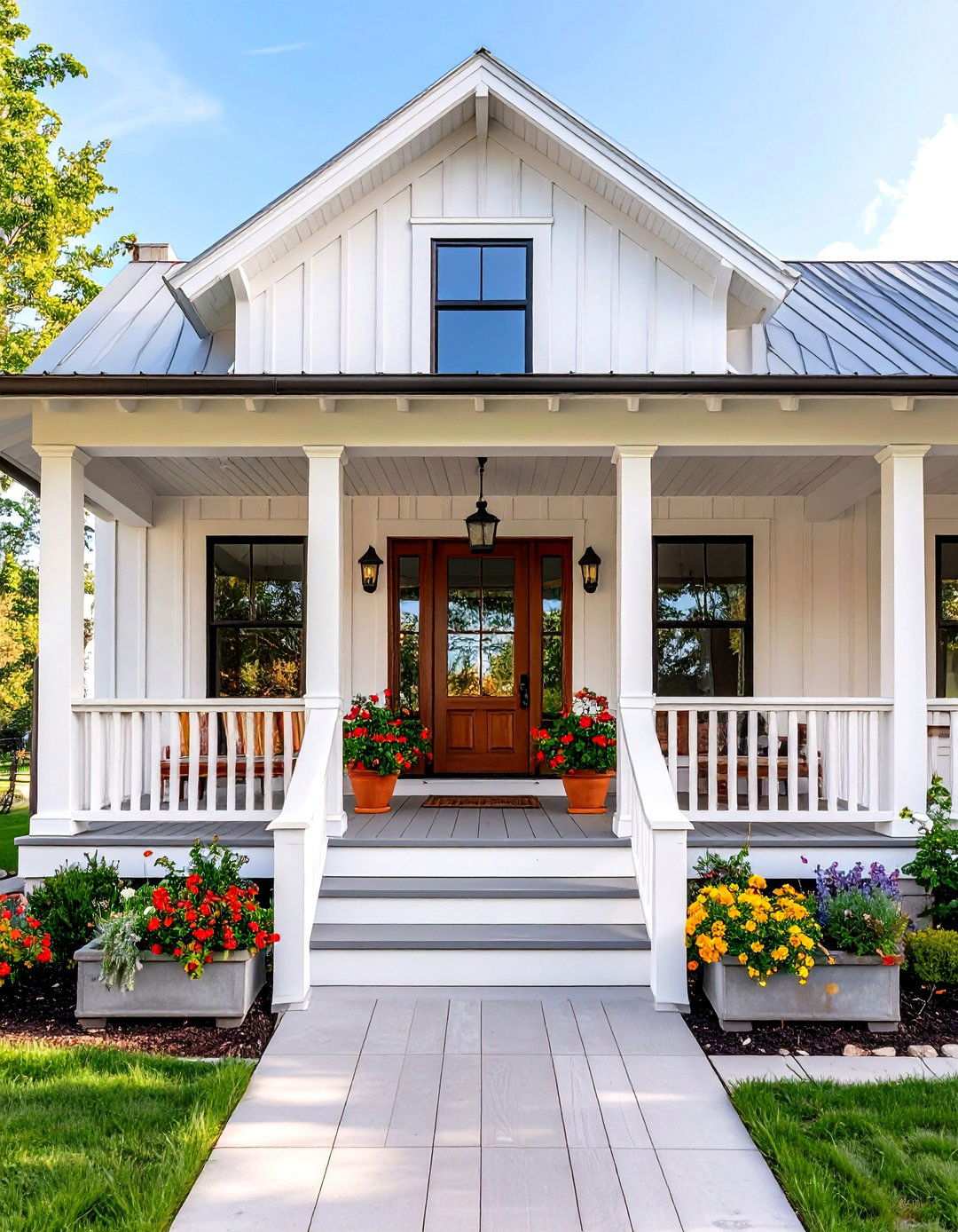 Prairie Farmhouse with Horizontal Emphasis - 24 White Farmhouse With Wrap-around Porch Ideas