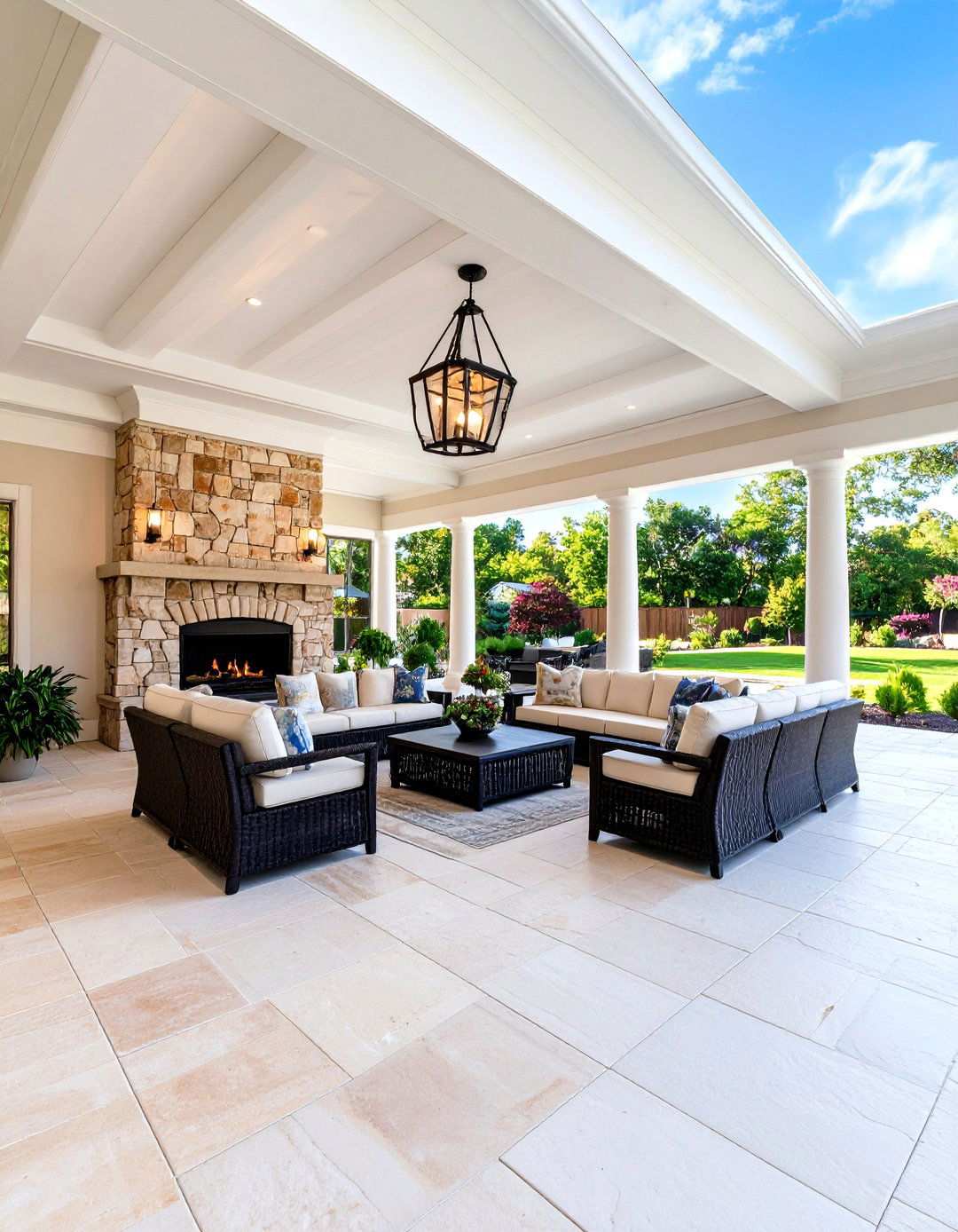 Prairie Style Covered Patio with Natural Stone Flooring - 24 Prairie-style Interior Design Ideas