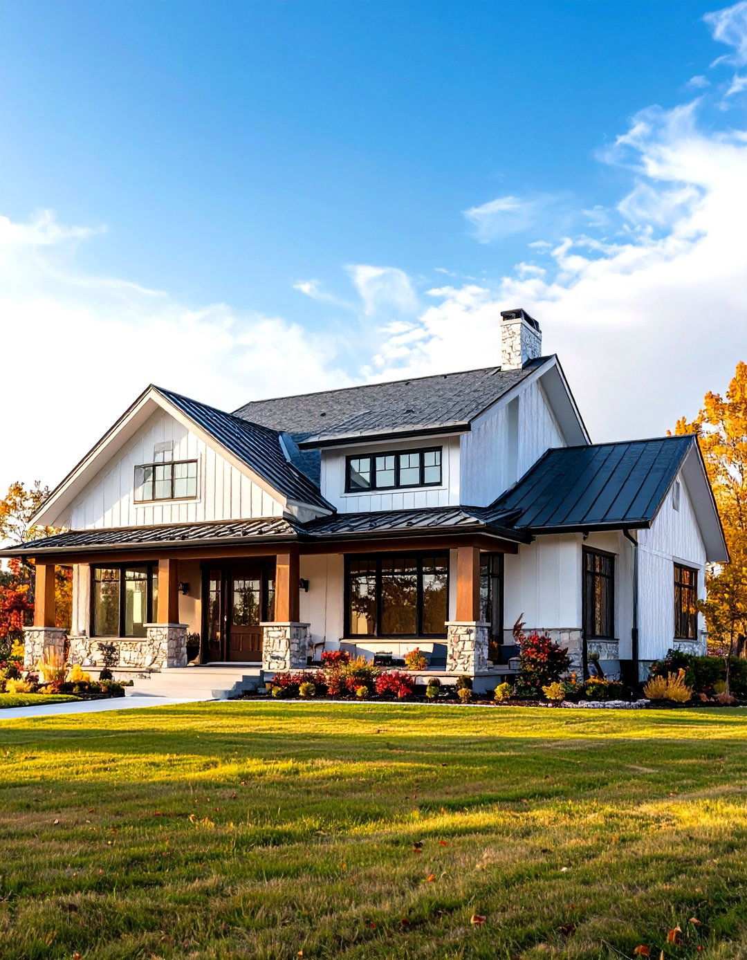 Prairie Style Horizontal Band Design - 24 White Siding House Designs