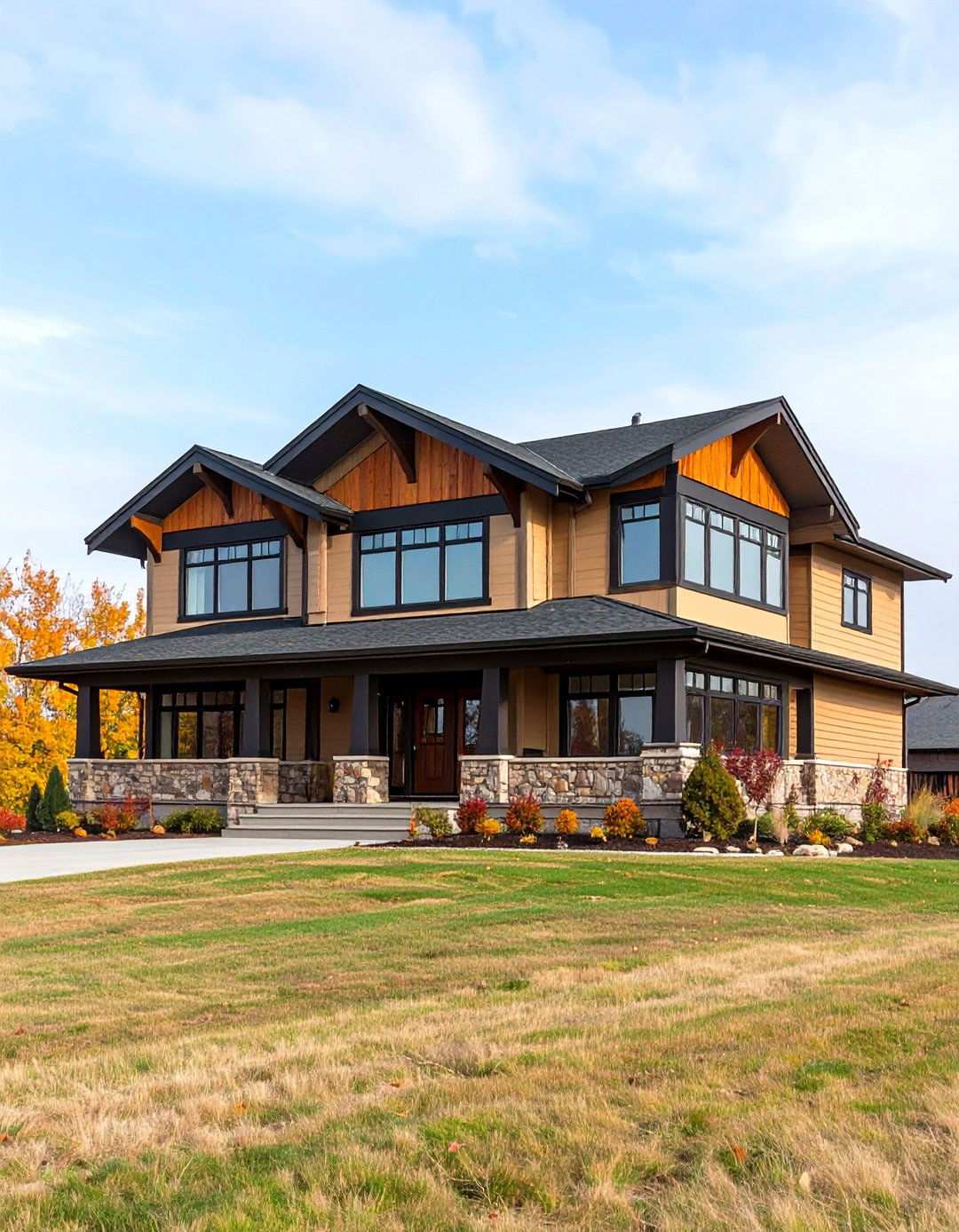 Prairie Style Horizontal Siding - 24 Tan House With Black Trim Design Ideas