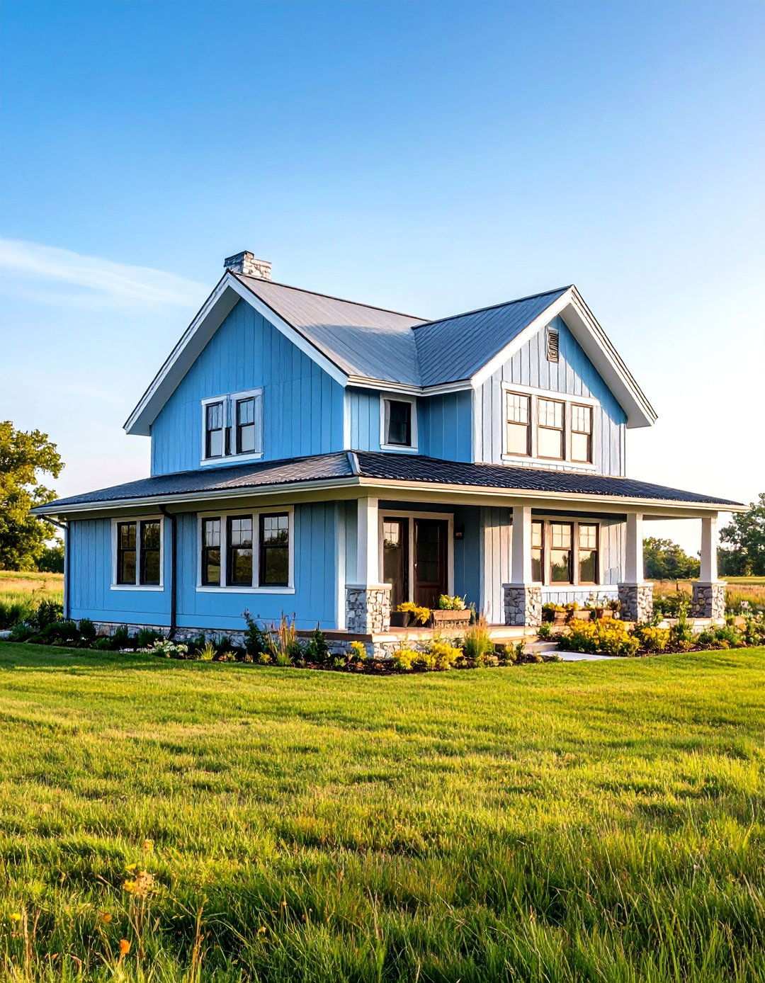 Prairie Style Light Blue with Horizontal Lines - 24 light blue house exterior ideas
