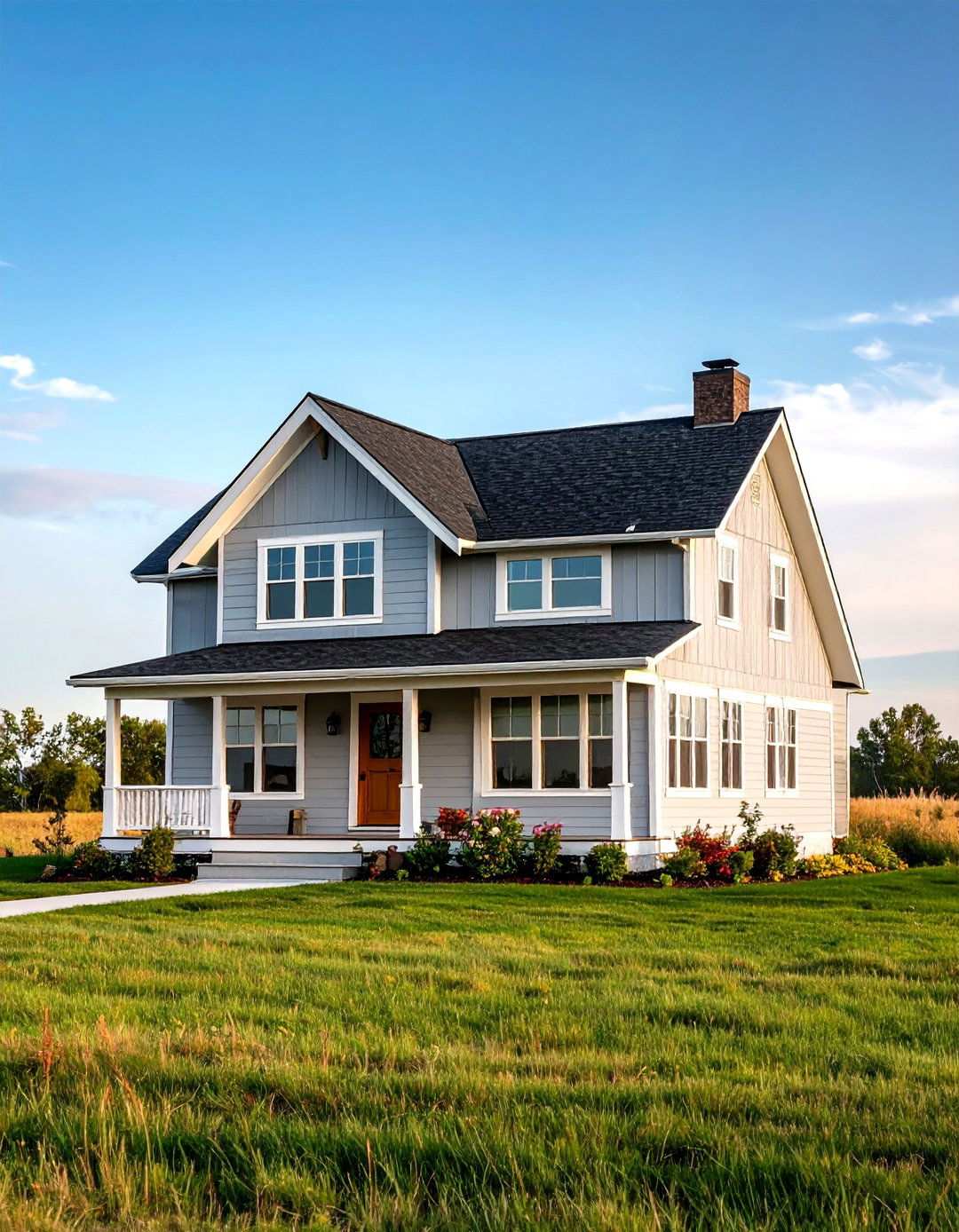 Prairie Style Light Grey Design - 24 Light Grey House With White Trim Design Ideas