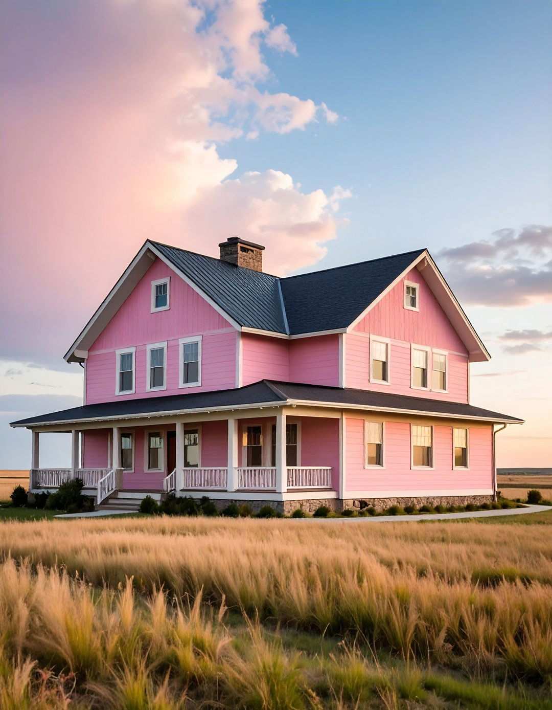 Prairie Style Pink Horizontal Harmony - 24 Pink House Exterior Ideas