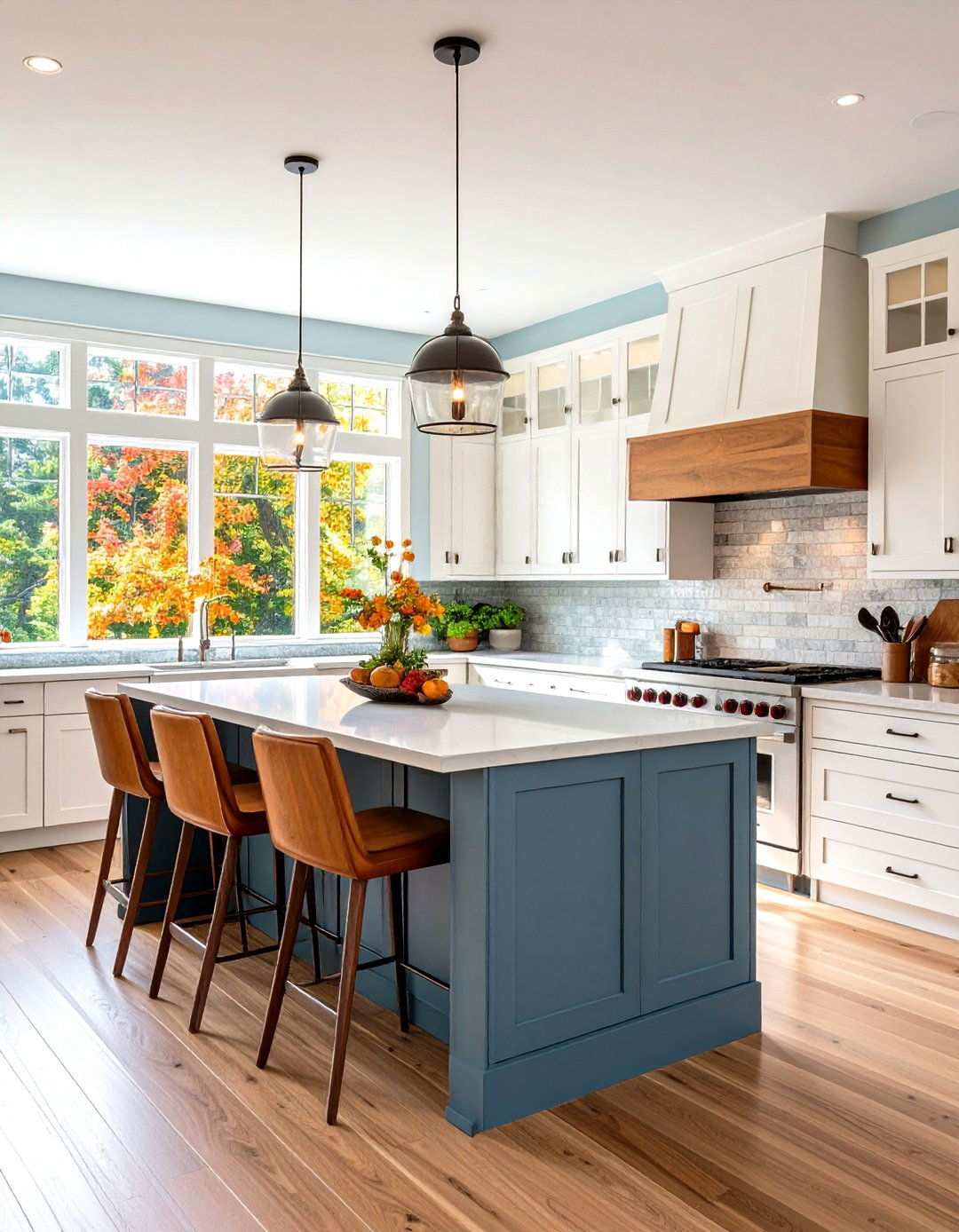 Prairie Style White Kitchen With Stone Grey Island - 24 White Kitchen Cabinets With Grey Island Ideas