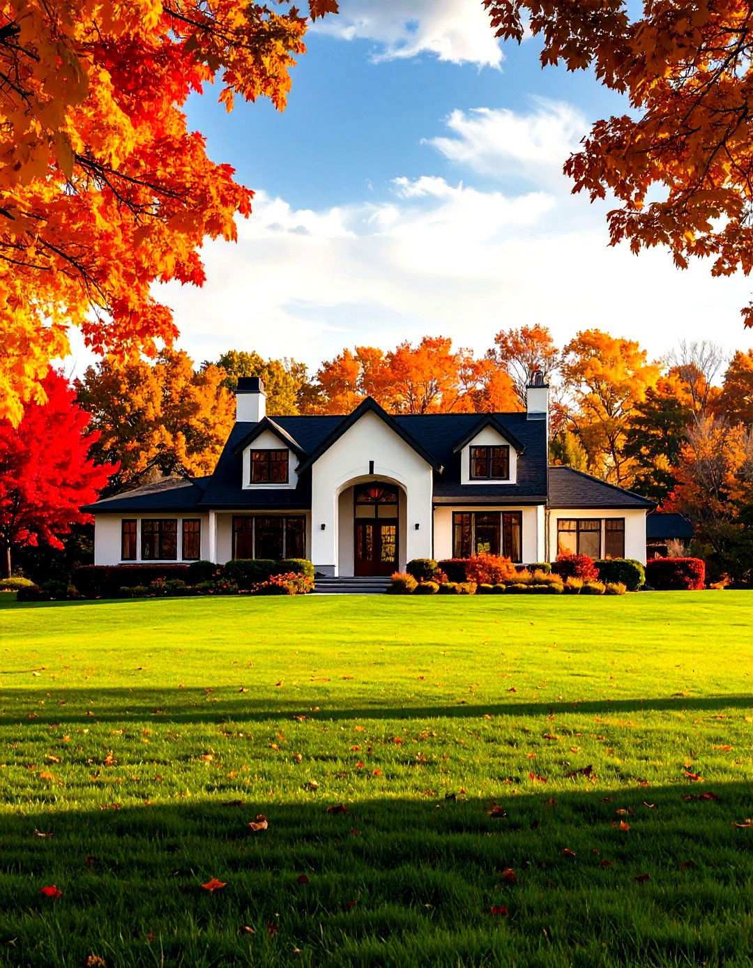 Prairie Style with Black Horizontal Elements - 24 single story white house black trim