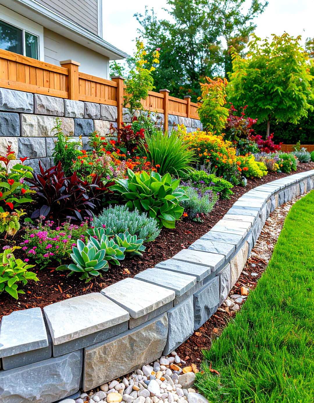Precast Keystone Retaining Wall with Curves - 24 Retaining Wall Ideas for Sloped Backyard