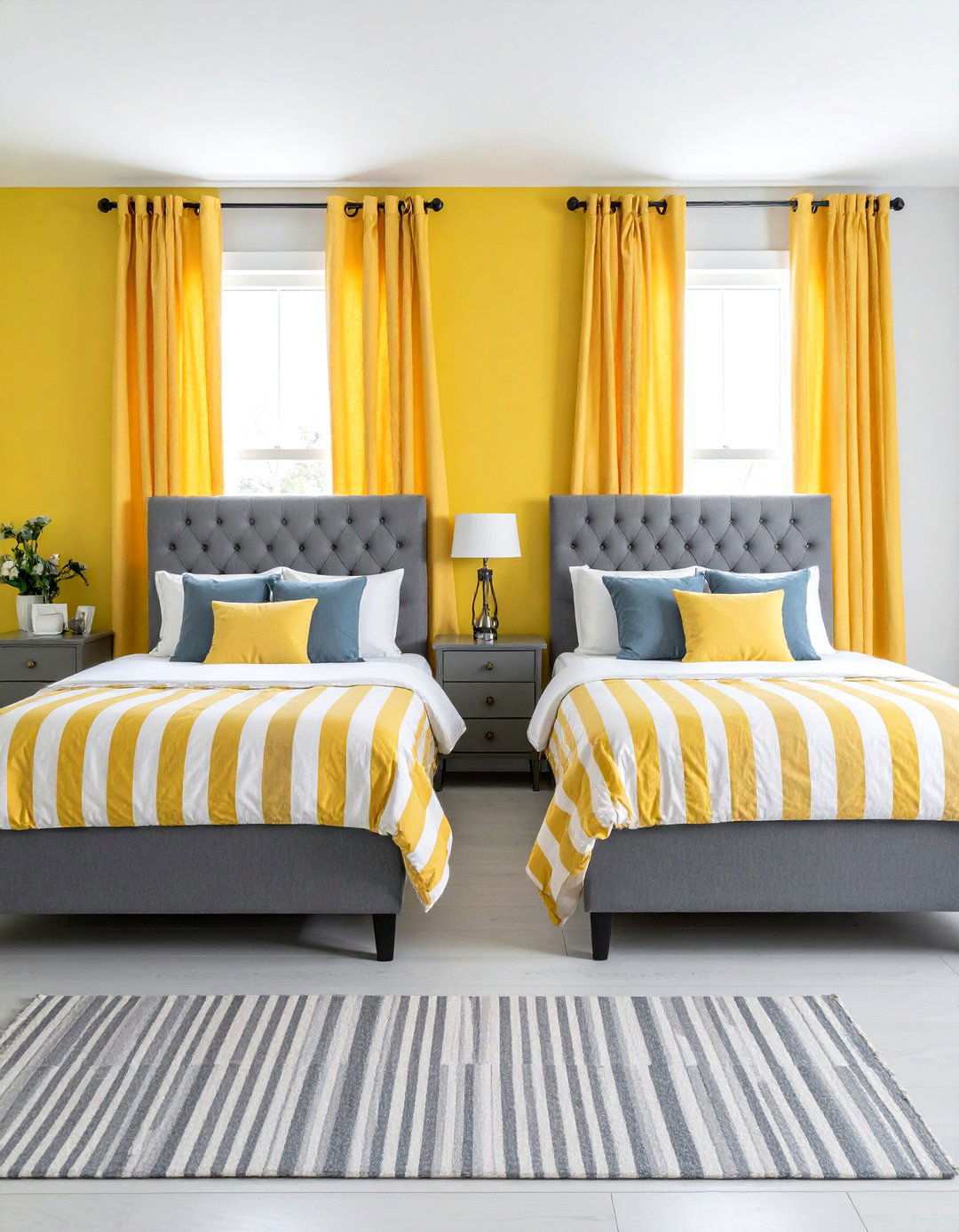 Preppy Traditional Yellow and Grey Bedroom - 24 Yellow and Grey Bedroom Ideas