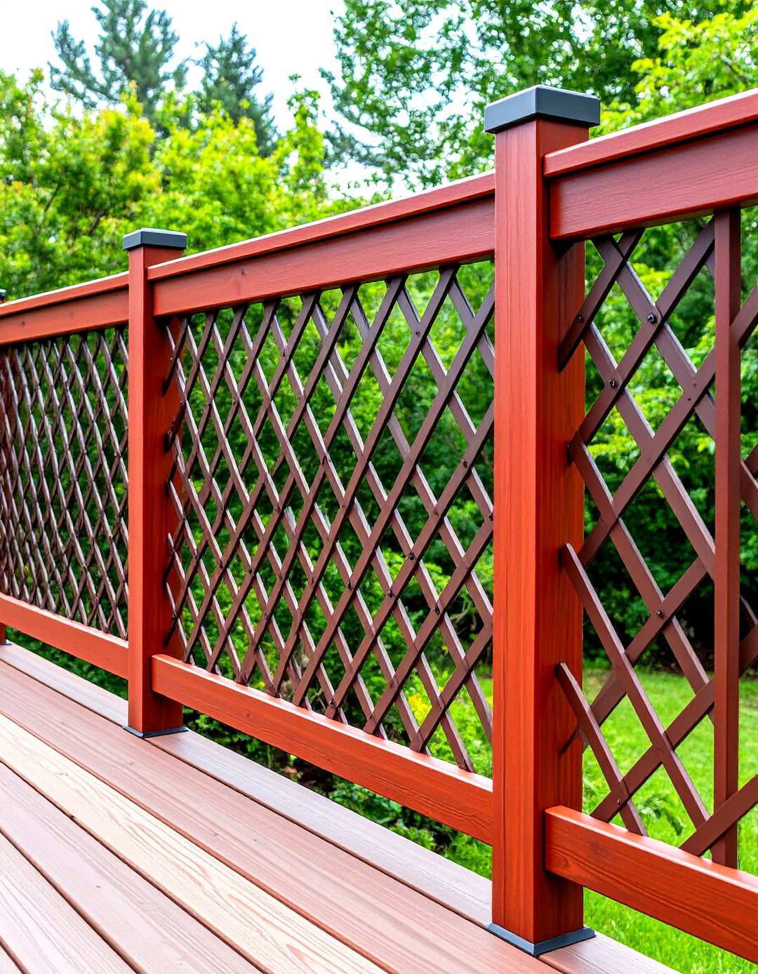Pressure Treated Pine Grid Pattern Railing - 24 Wood Deck Railing Ideas
