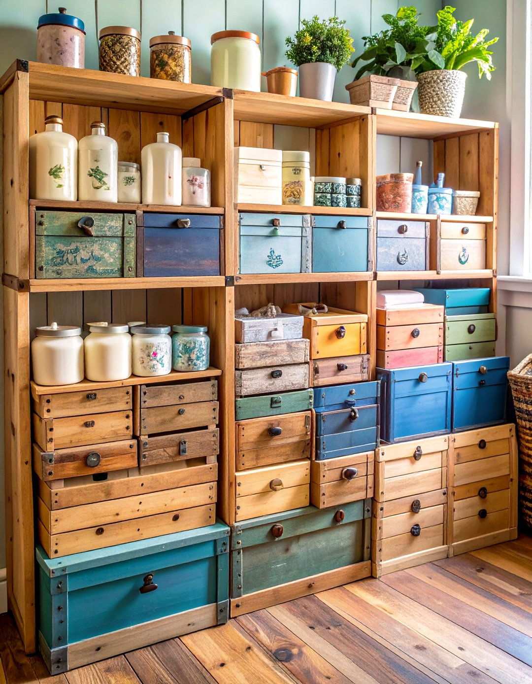 Primitive Wood Soap Box Storage - 24 Vintage Laundry Room Decor Ideas