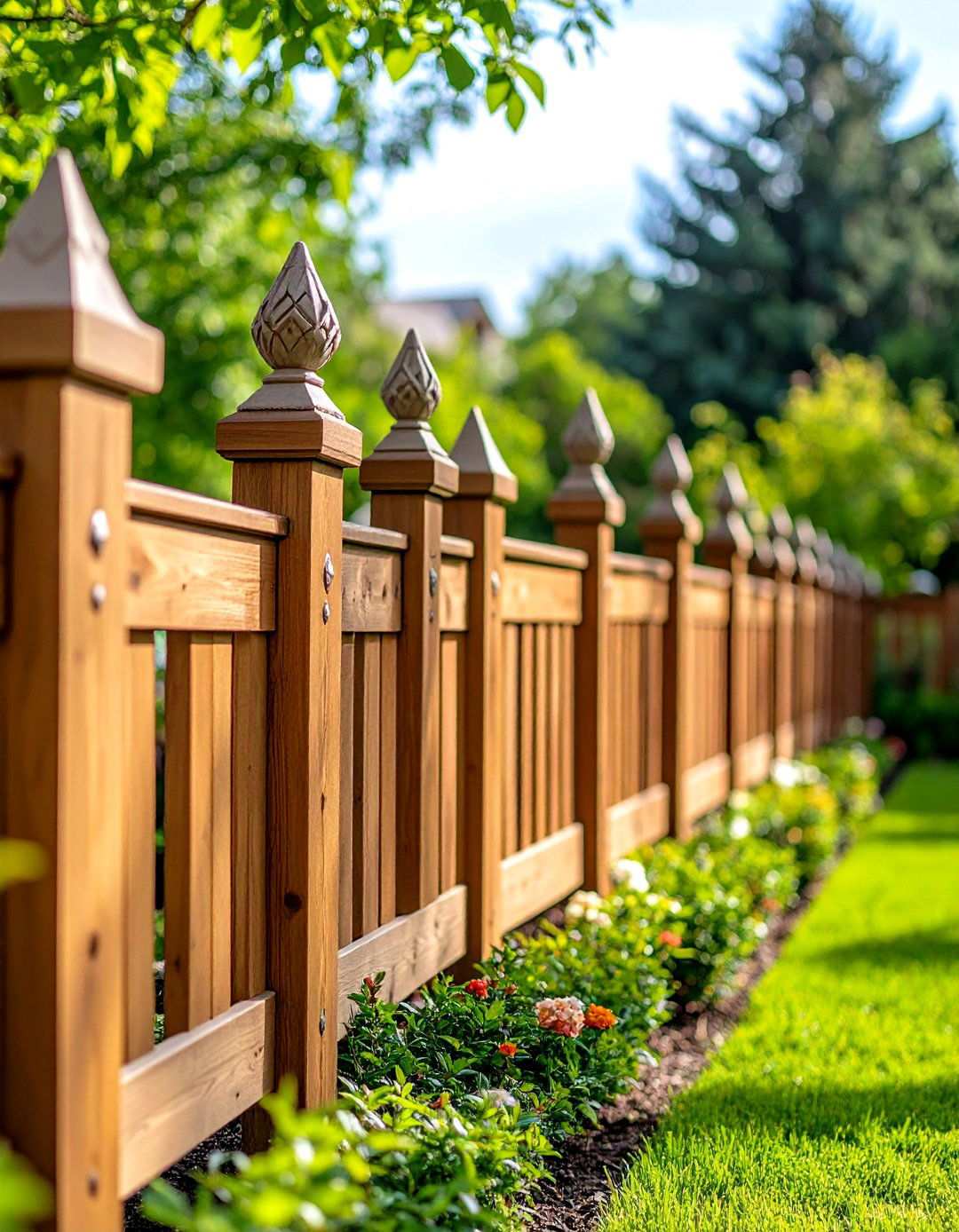 Privacy Fence with Decorative Post Caps - 24 Privacy Fence Ideas