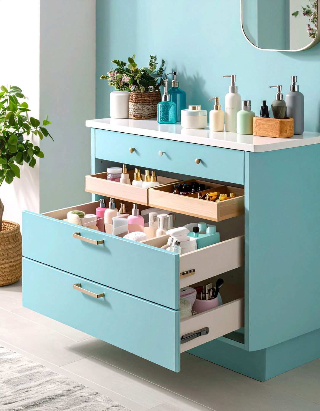 Pull Out Cabinet Drawer with Spring Loaded Dispensing - 24 Toilet Paper Storage Ideas