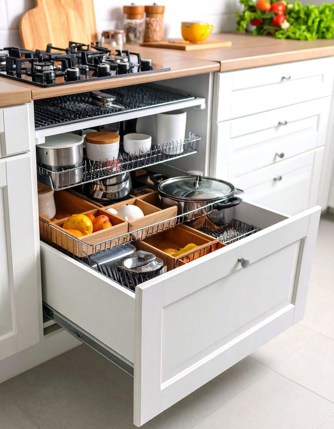 Pull Out Drawer Organizers for Deep Cabinets - 24 Small Kitchen Storage Ideas