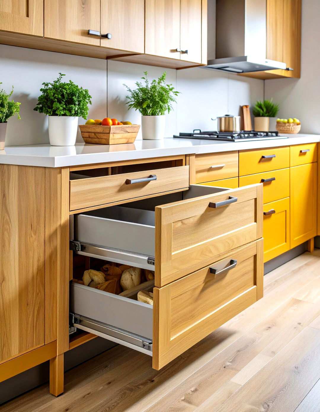Pull Out Pantry Systems with Deep Drawer Storage - 24 Open Pantry Ideas