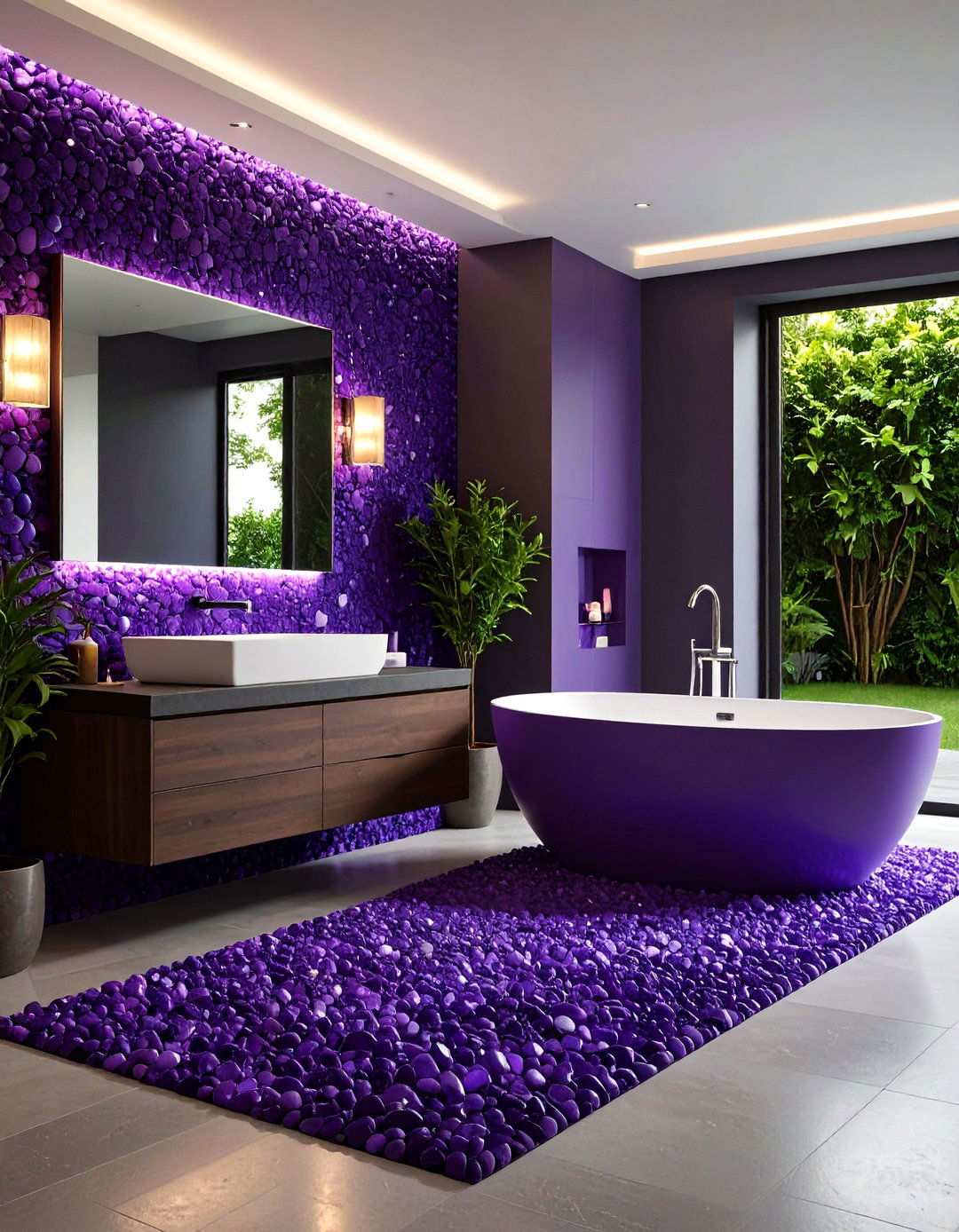 Purple Amethyst Pebble Accent - 24 Pebble Tile Bathroom Ideas