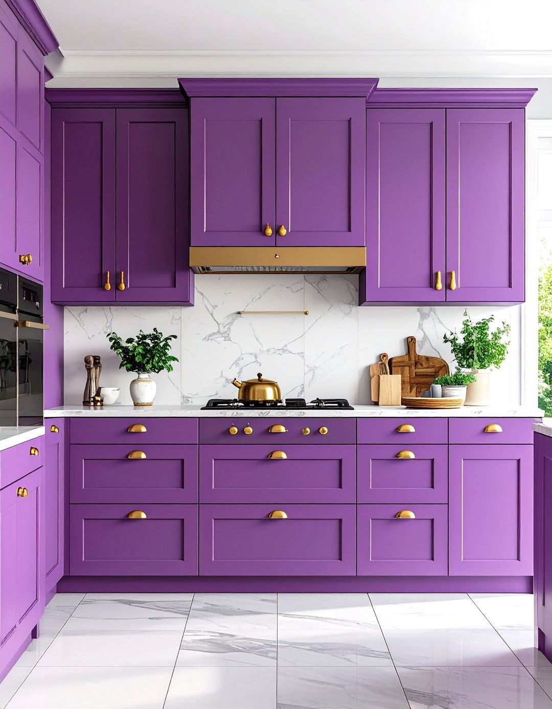 Purple and Brass Hardware Kitchen - 24 Purple Kitchen Ideas