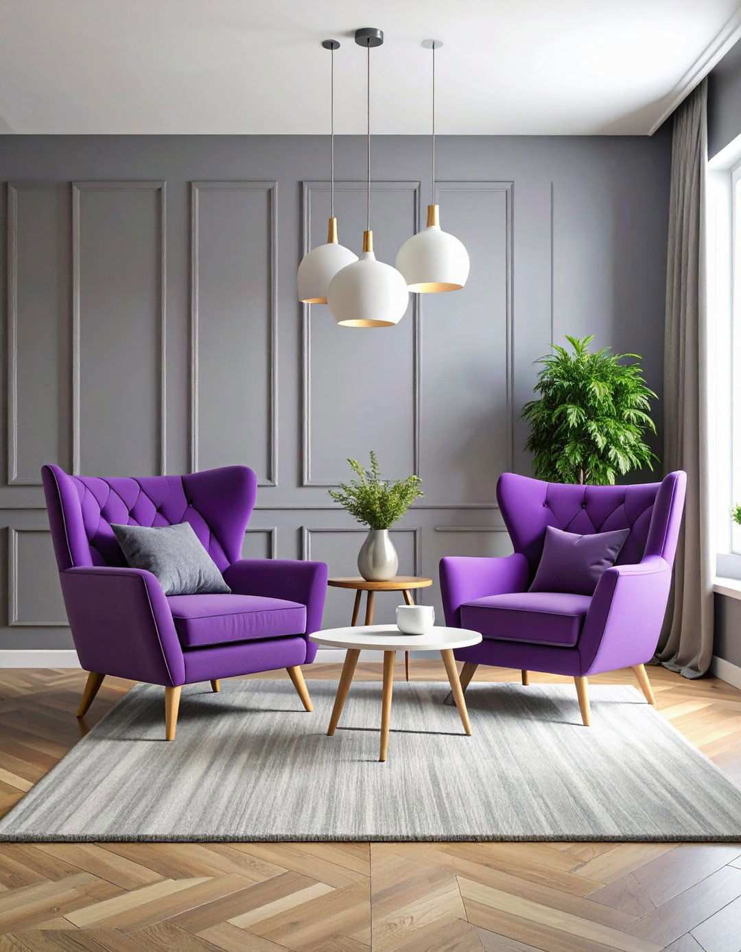 Purple and Gray Modern Living Room - 24 Purple Living Room Ideas