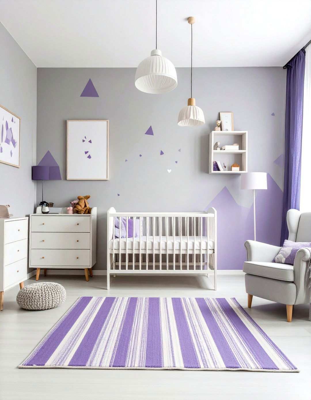 Purple and Gray Modern Minimalist Nursery - 24 Purple Nursery Ideas