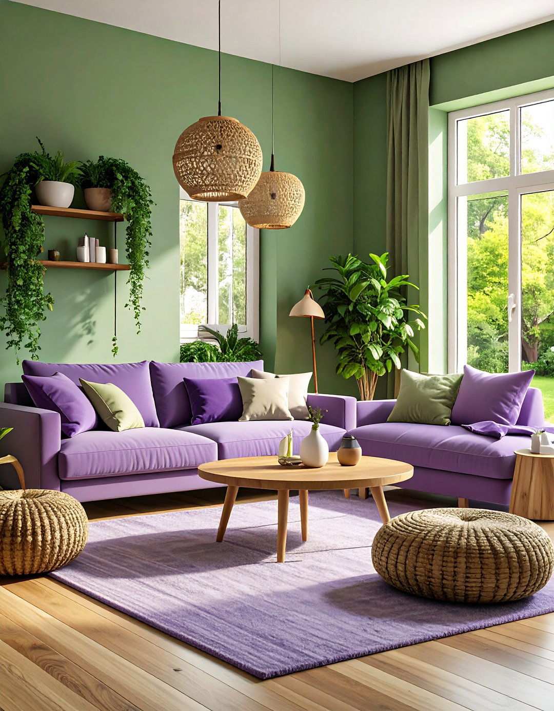 Purple and Green Nature Inspired Living Room - 24 Purple Living Room Ideas