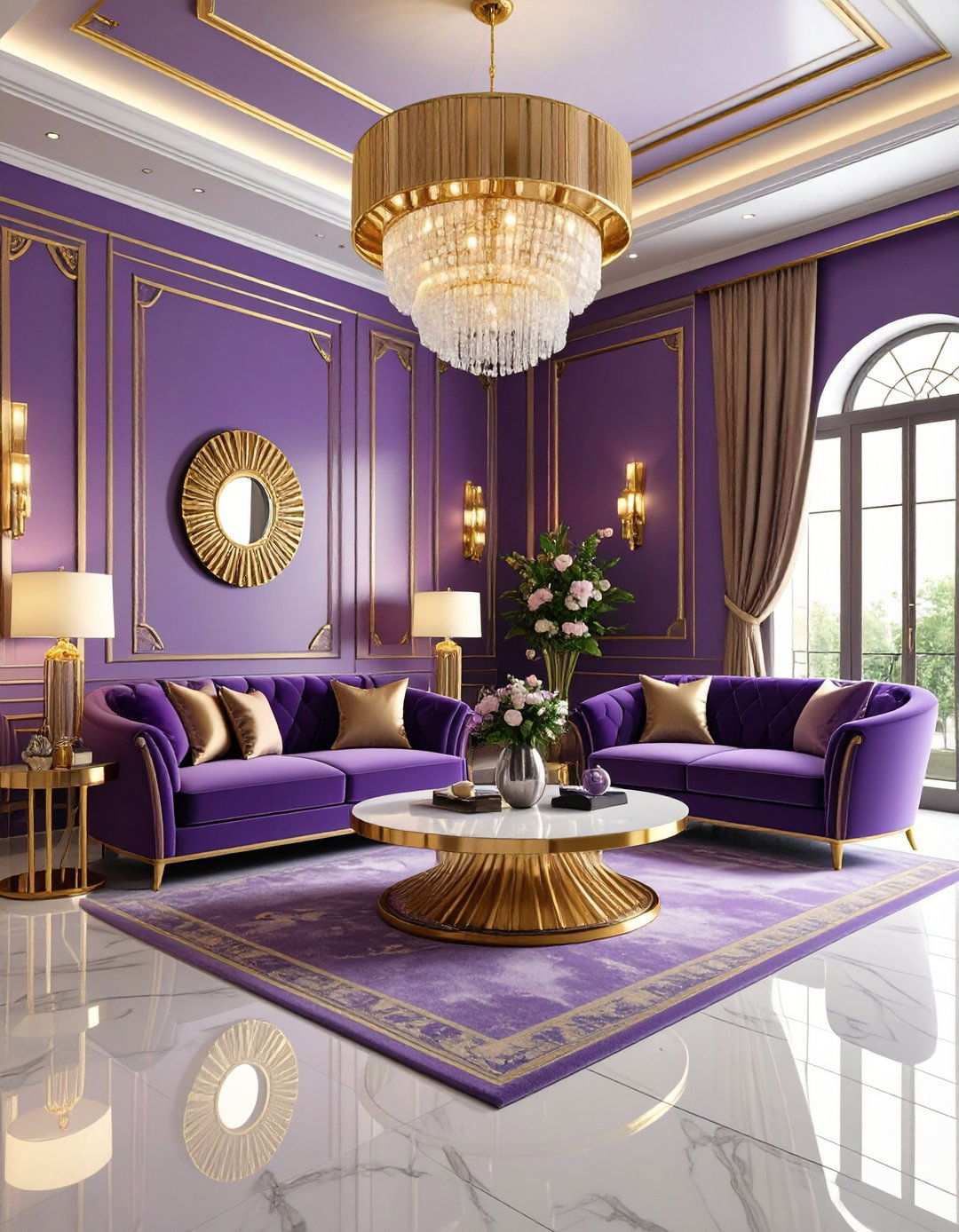 Purple Art Deco Living Room - 24 Purple Living Room Ideas