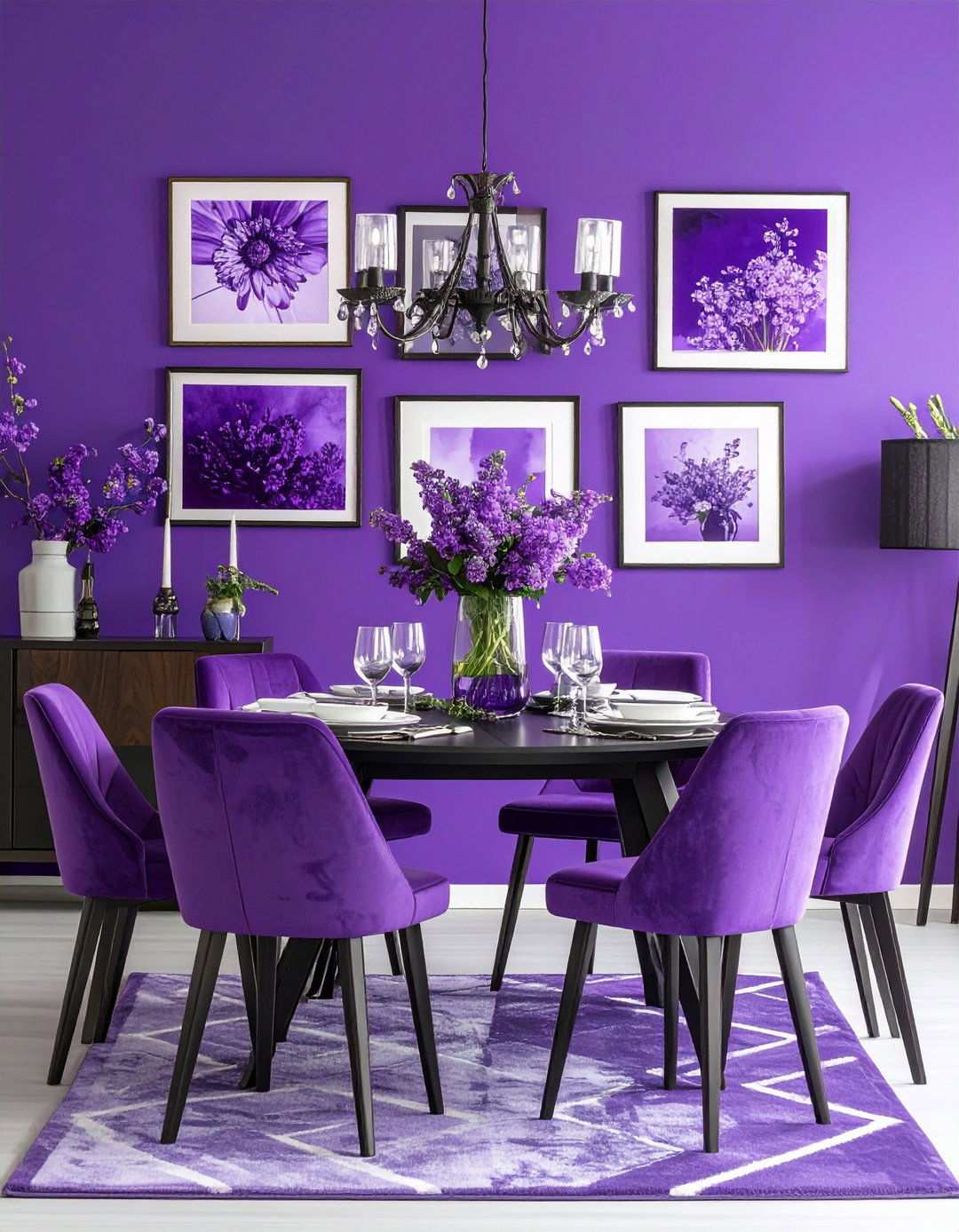 Purple Art Gallery Wall Display - 24 Purple Dining Room Ideas