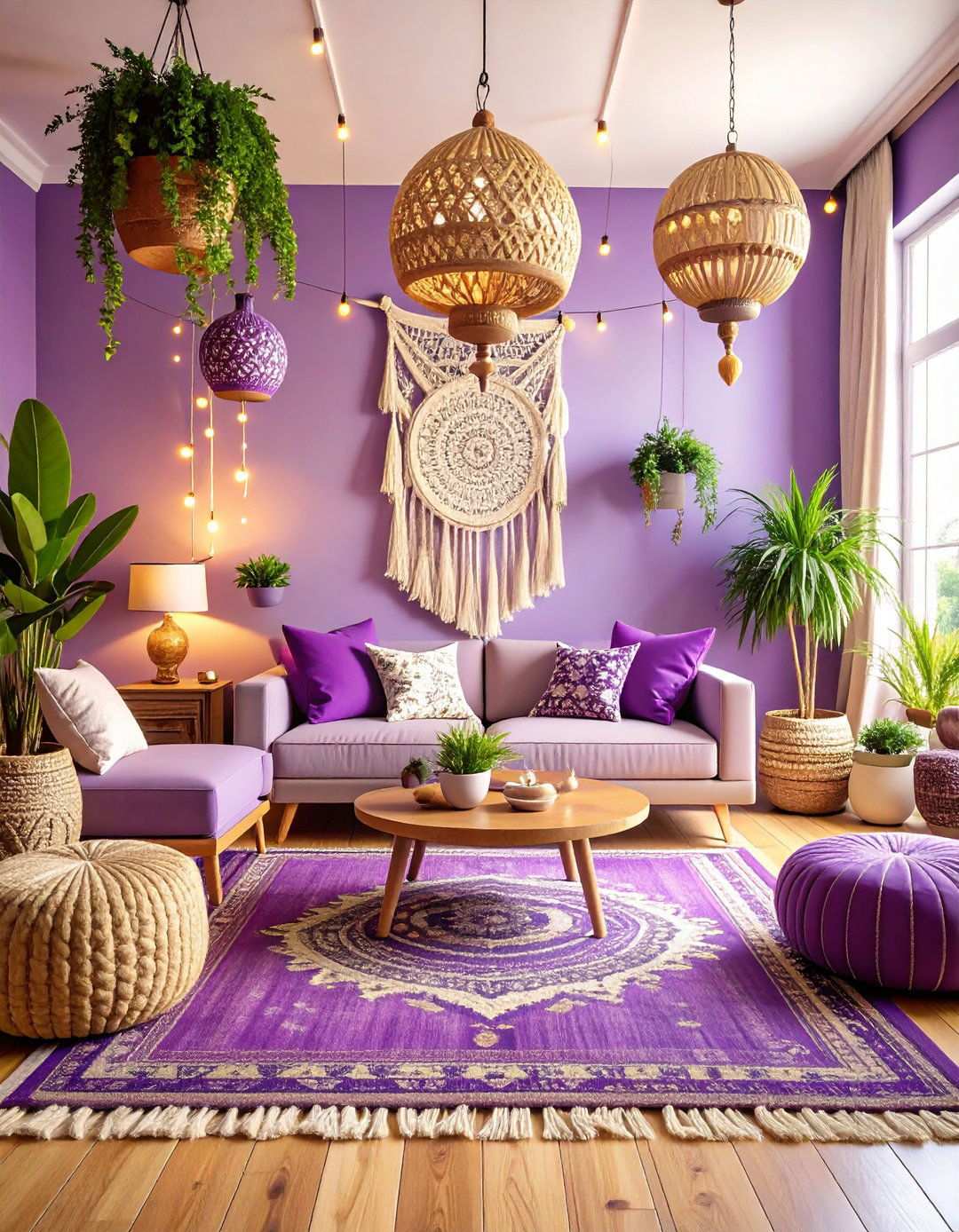 Purple Bohemian Living Room - 24 Purple Living Room Ideas