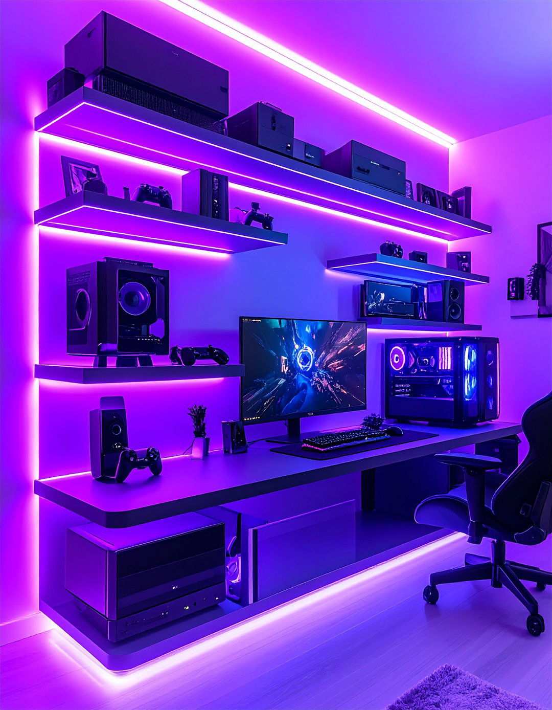 Purple Gaming Shelf Display System - 24 Purple Gaming Setup Ideas