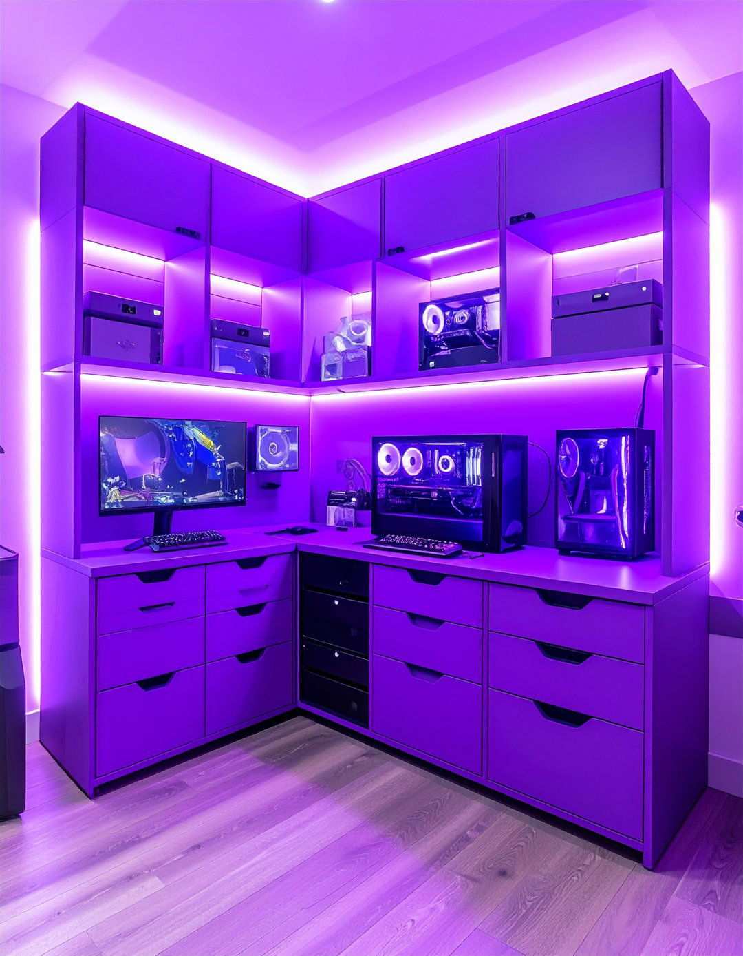 Purple Gaming Storage Organization - 24 Purple Gaming Setup Ideas