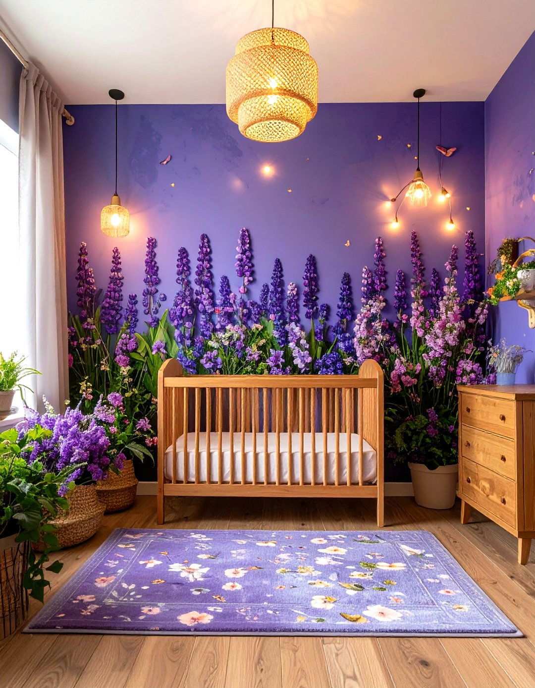Purple Garden Mural Nursery - 24 Purple Nursery Ideas