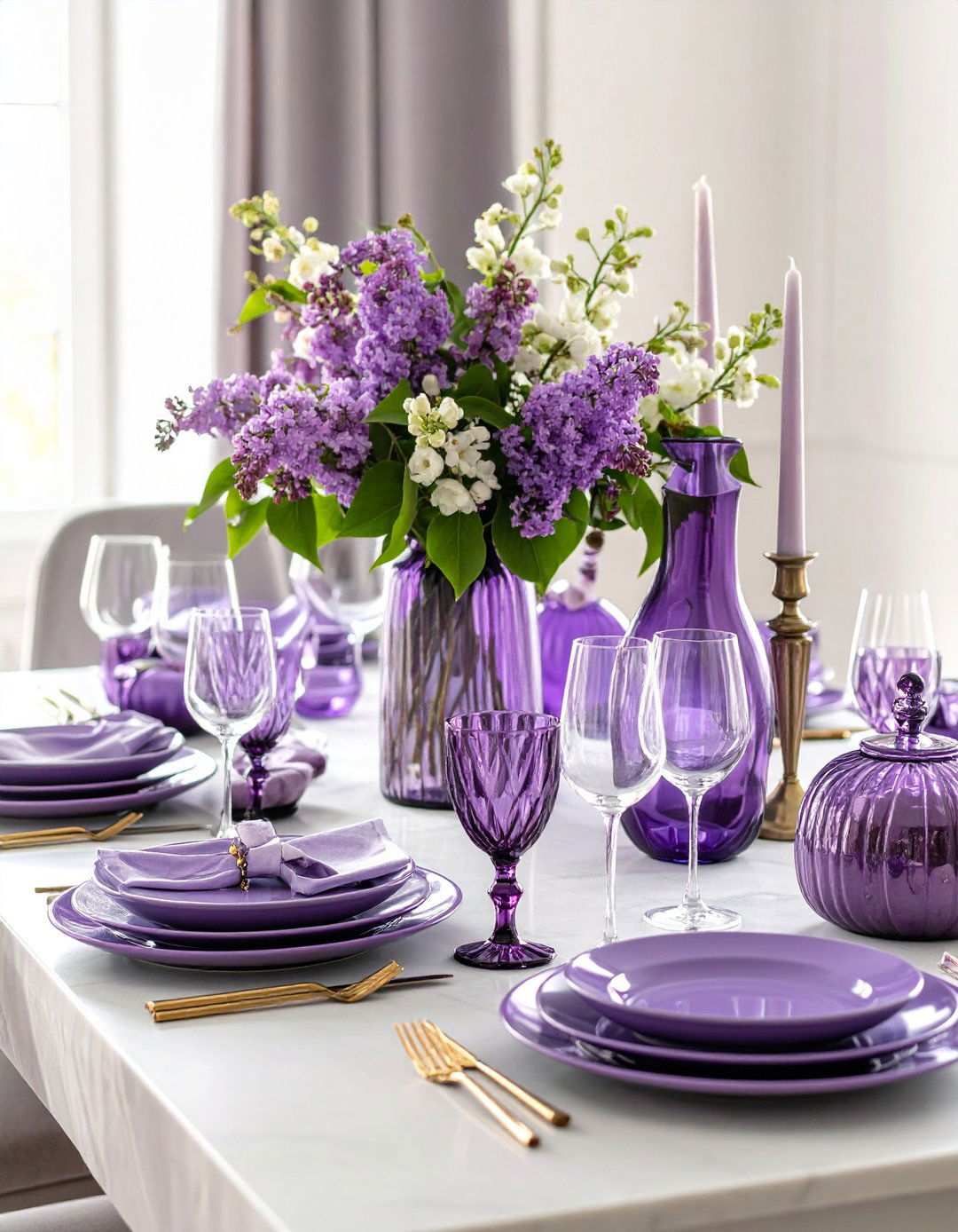 Purple Glass Dining Table Accessories - 24 Purple Dining Room Ideas