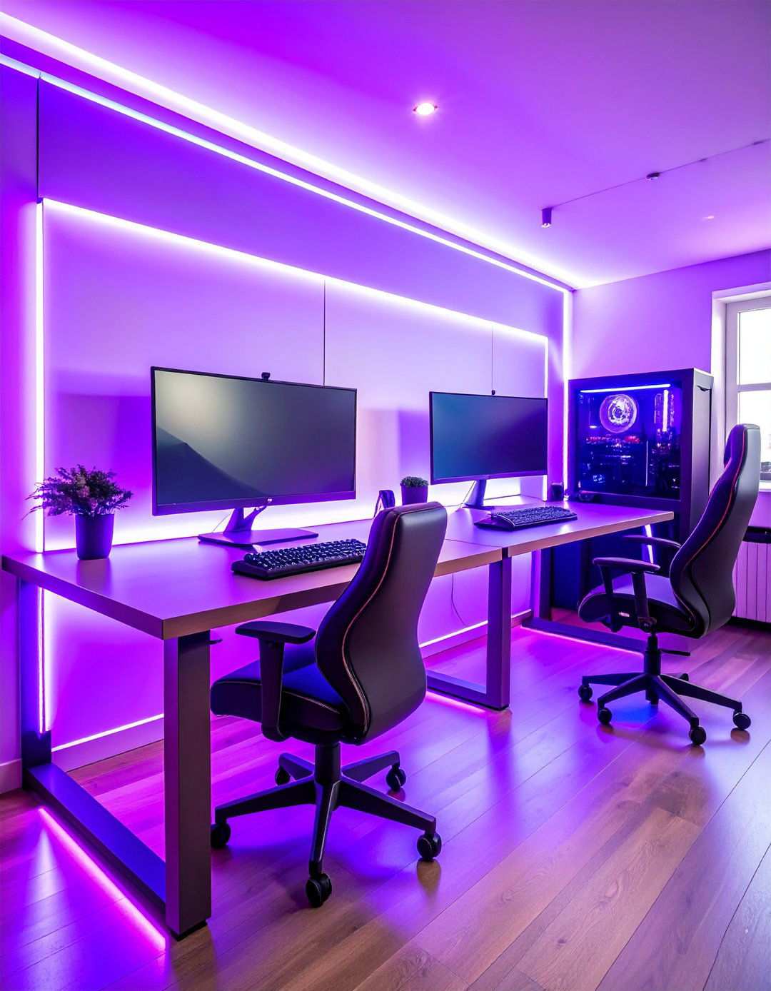 Purple LED Strip Gaming Desk Setup - 24 Purple Gaming Setup Ideas