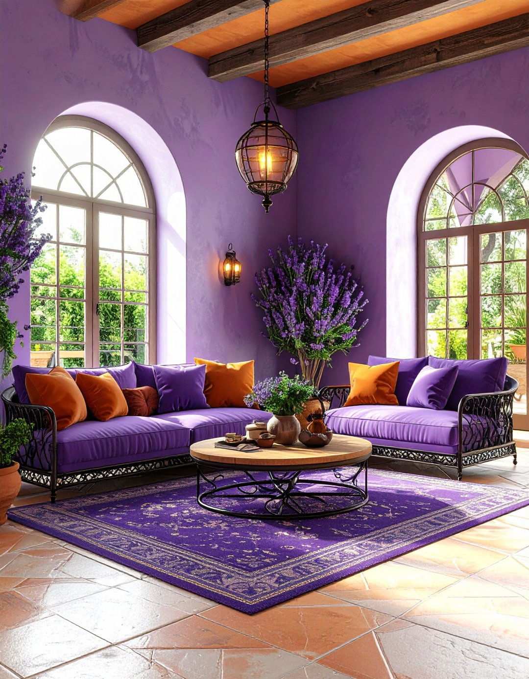 Purple Mediterranean Living Room - 24 Purple Living Room Ideas