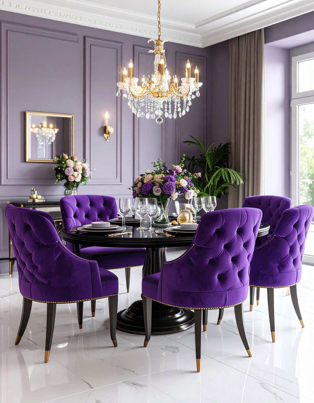 Purple Tufted Dining Room Seating - 24 Purple Dining Room Ideas