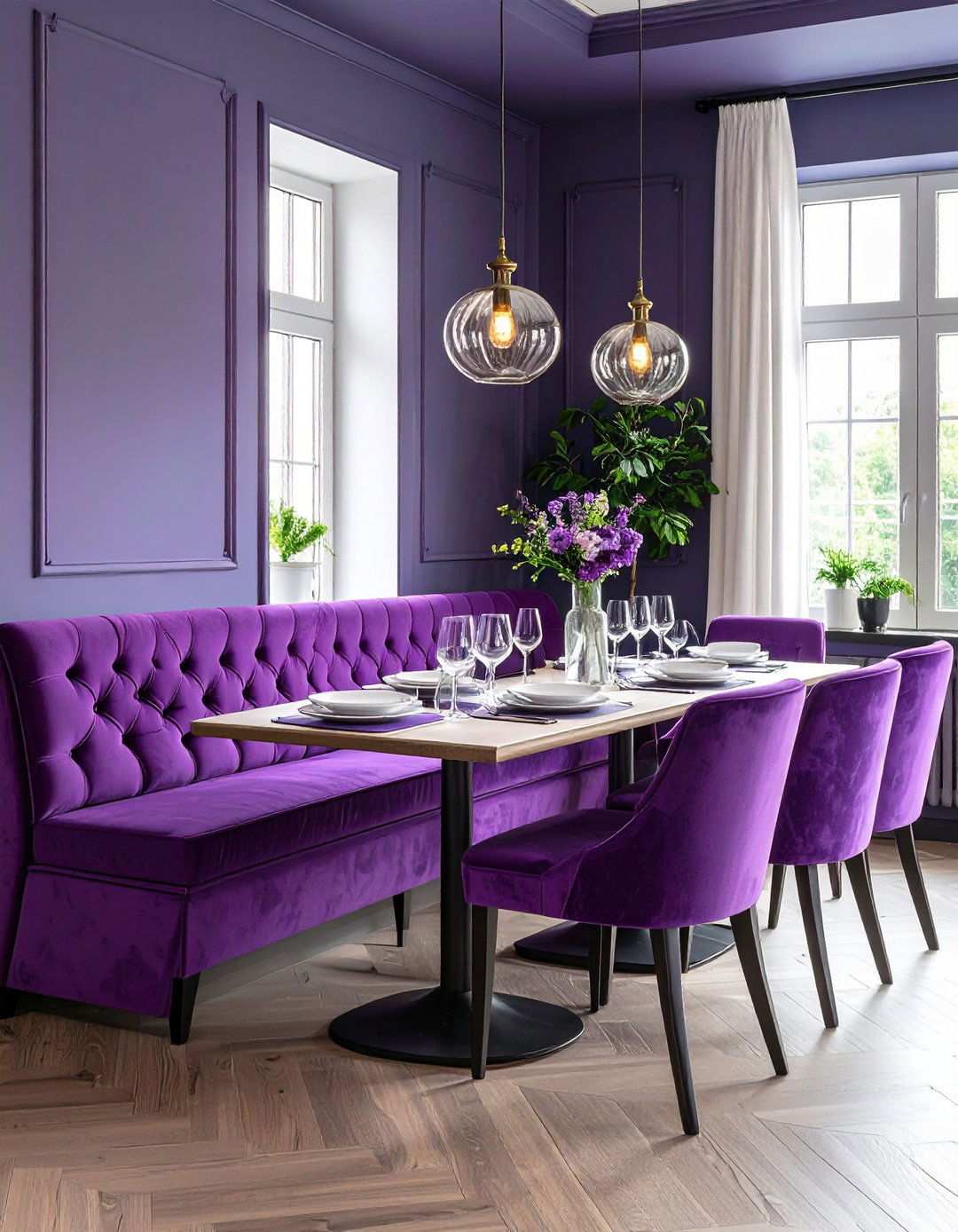 Purple Upholstered Dining Banquette - 24 Purple Dining Room Ideas