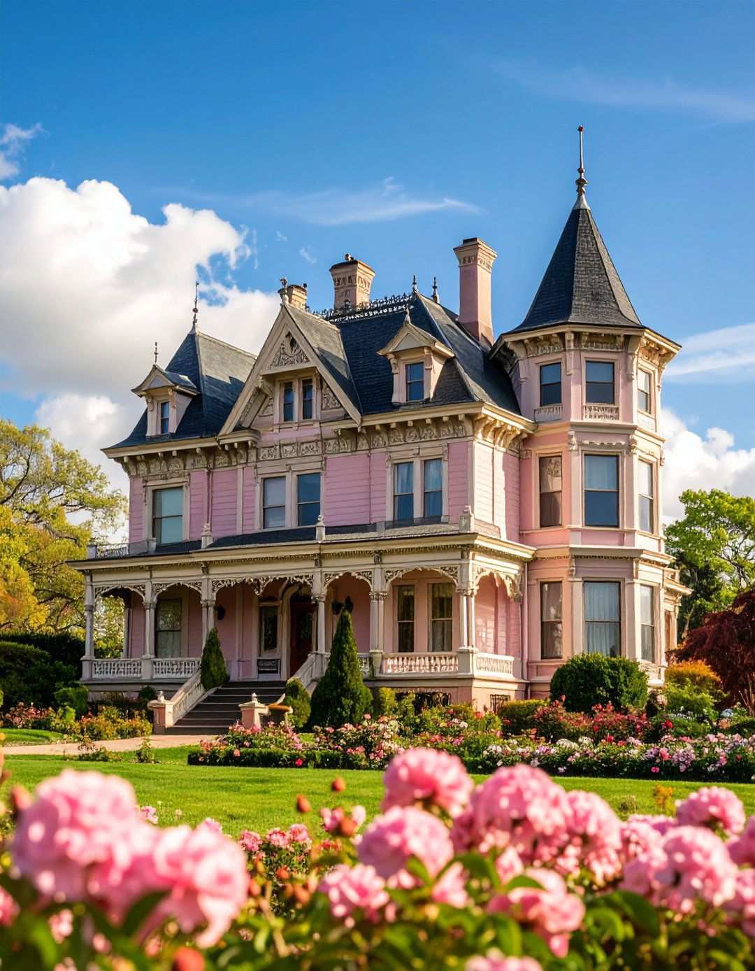 Queen Anne Victorian Pink Lady Mansion - 24 Pink House Exterior Ideas