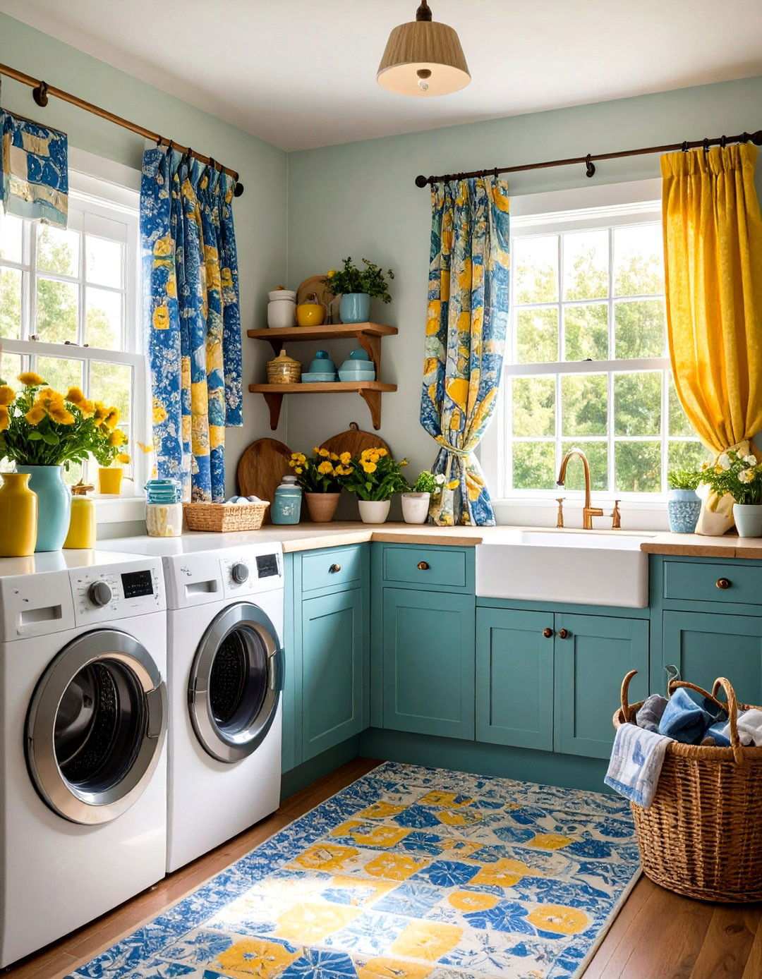 Quilted Patchwork Curtains in Country Colors - 24 Laundry Room Curtain Ideas
