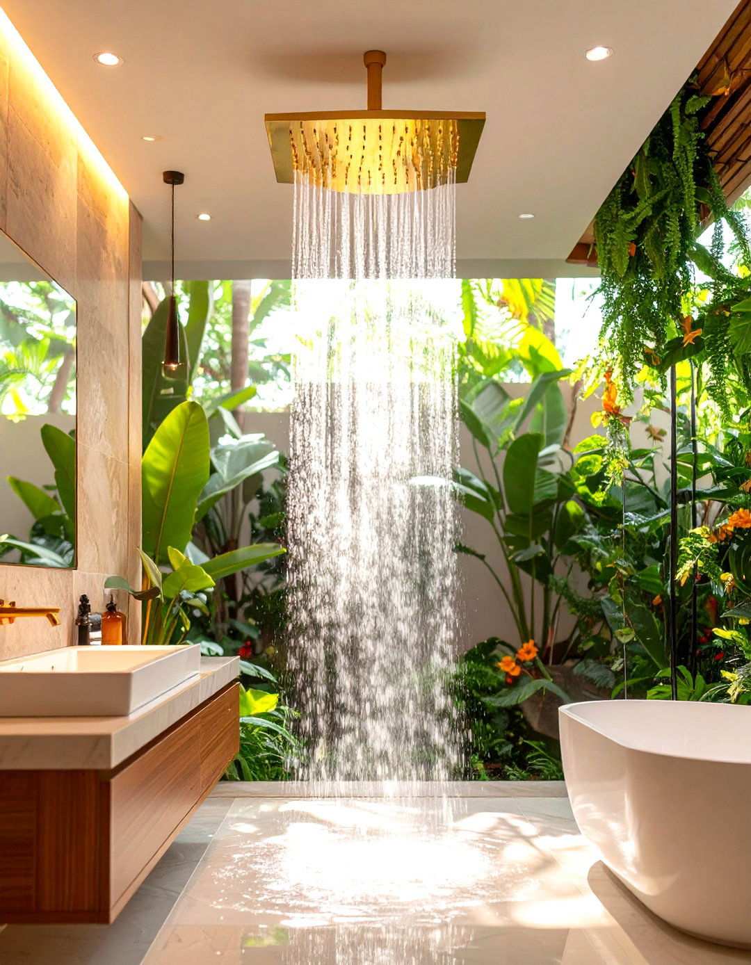 Rain Shower Head with Minimal Hardware - 24 Minimalist Bathroom Ideas