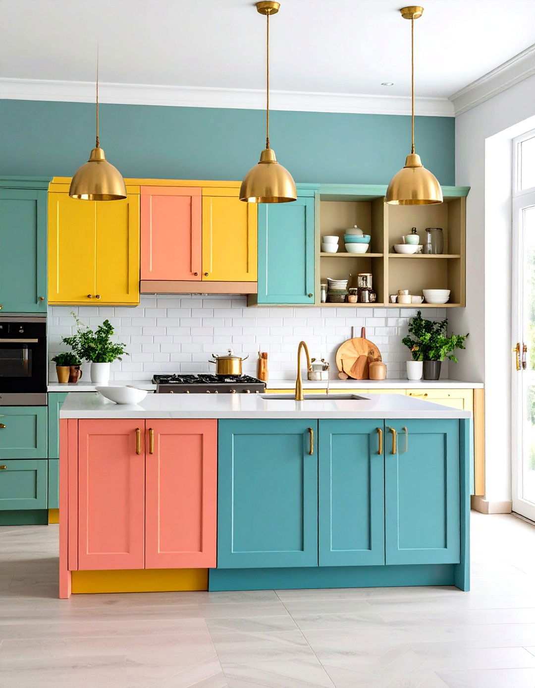 Rainbow Cabinet Kitchen with Color Block Design - 24 Maximalist Kitchen Decor Ideas