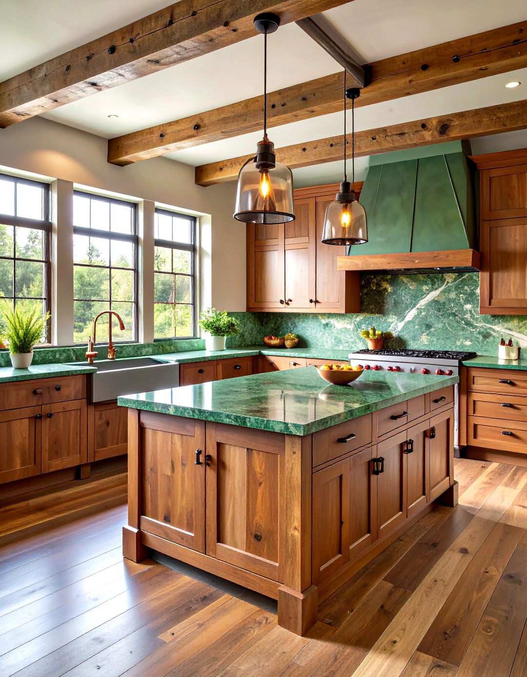 Rainforest Green Granite Rustic Kitchen - 24 Kitchen With Green Countertops Ideas