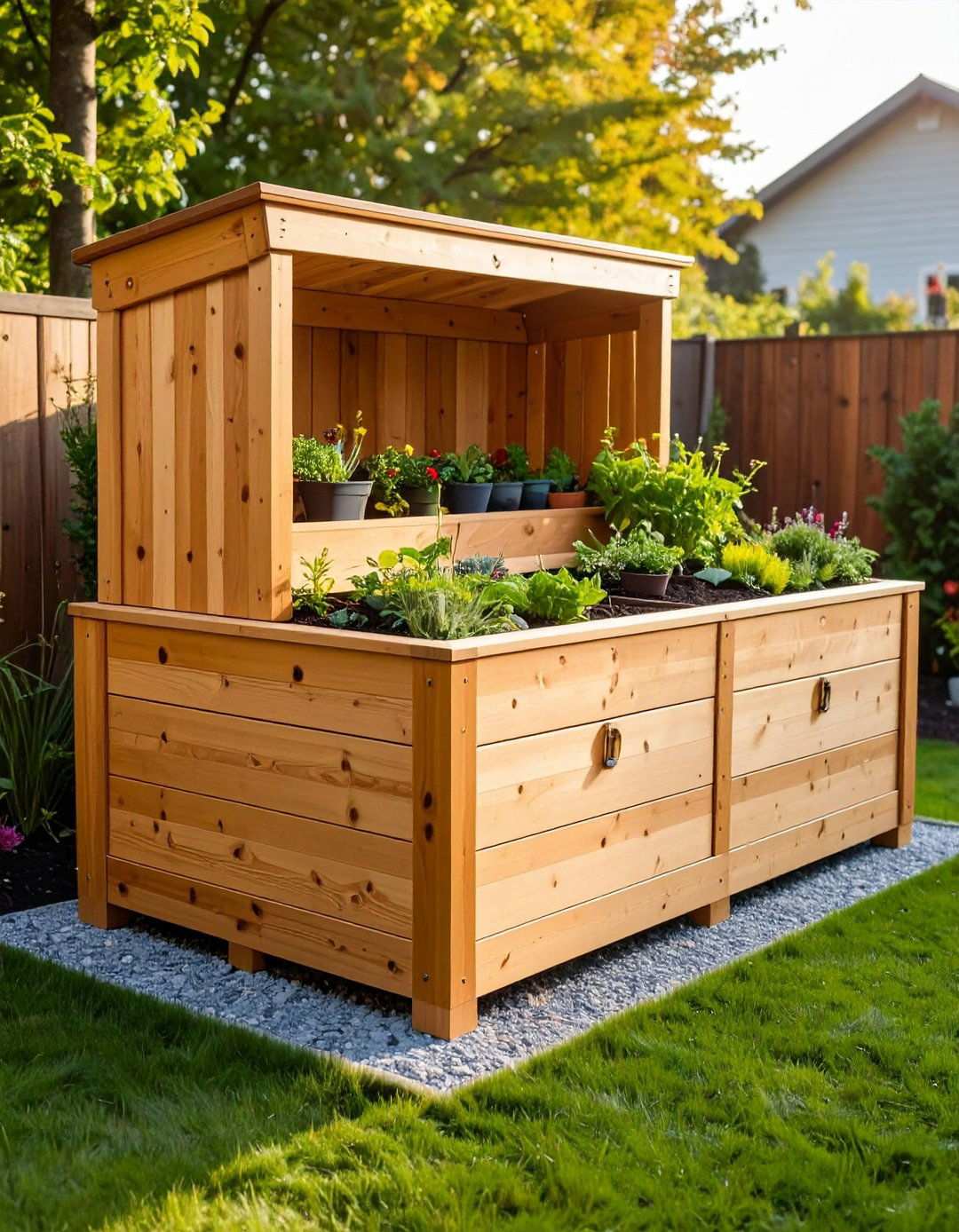 Raised Bed with Built In Storage Compartments - 24 Raised Garden Bed Along Fence Ideas