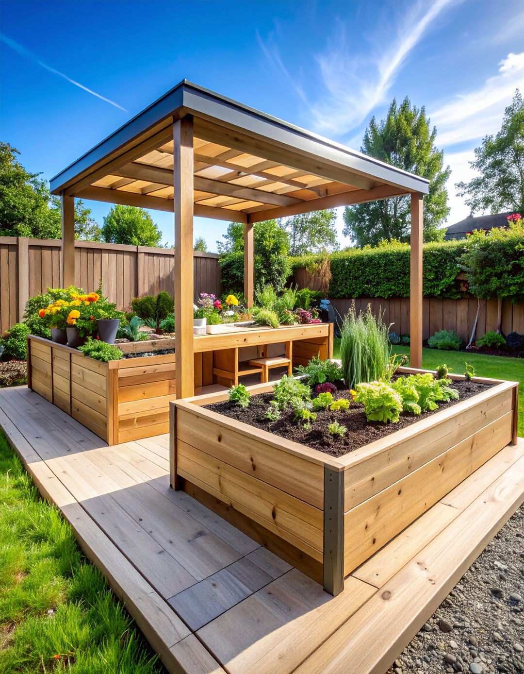 Raised Bed with Integrated Seating and Work Surface - 24 Raised Garden Bed Along Fence Ideas