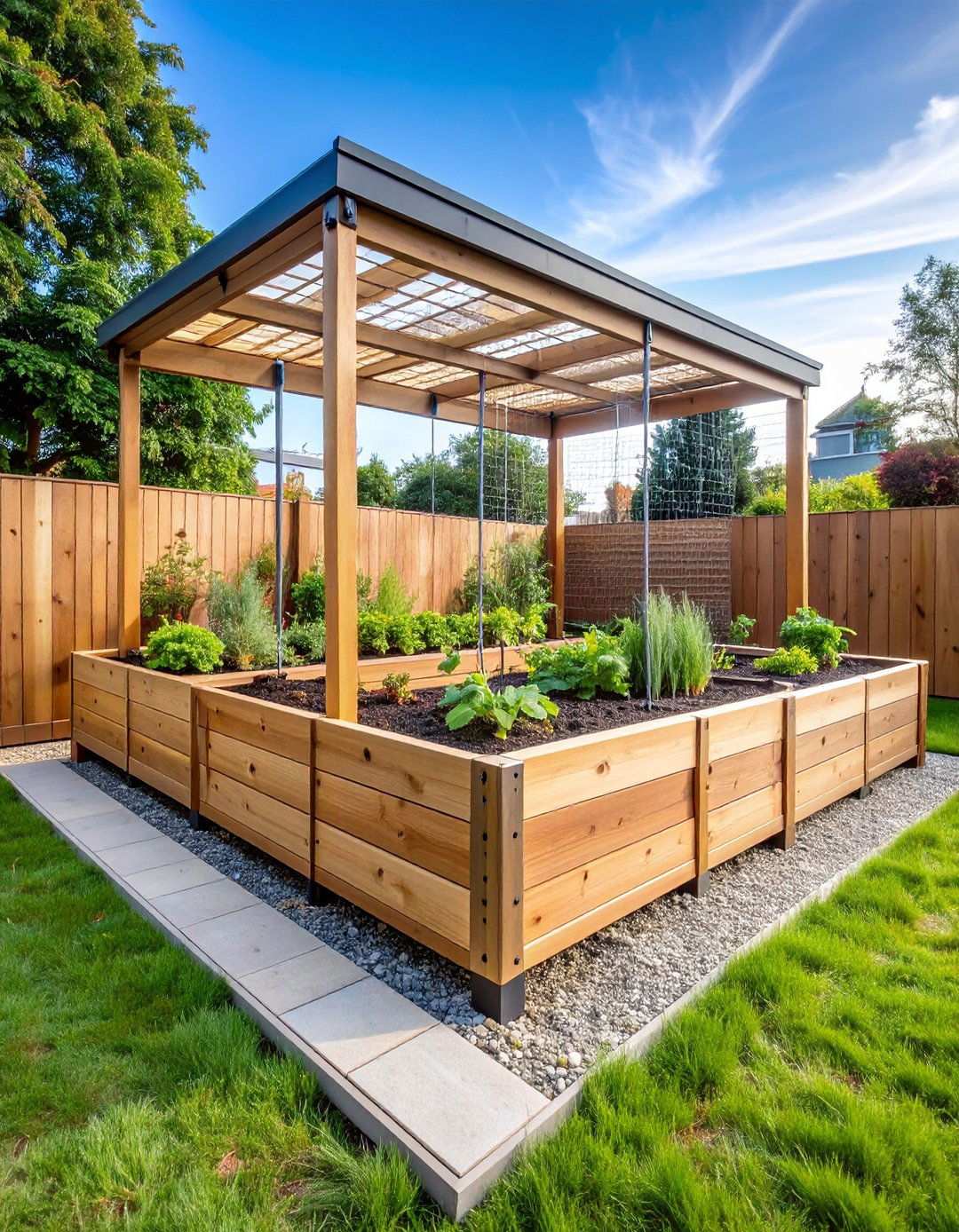 Raised Bed with Rolling Plant Support System - 24 Raised Garden Bed Along Fence Ideas