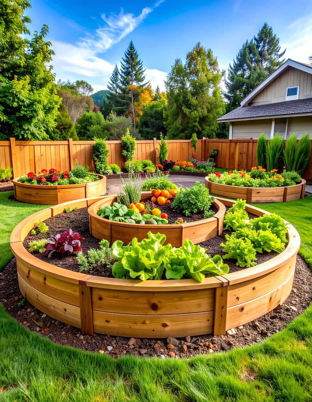 Raised Circular Vegetable Garden Bed with Cedar Framework - 24 Round Garden Bed Ideas